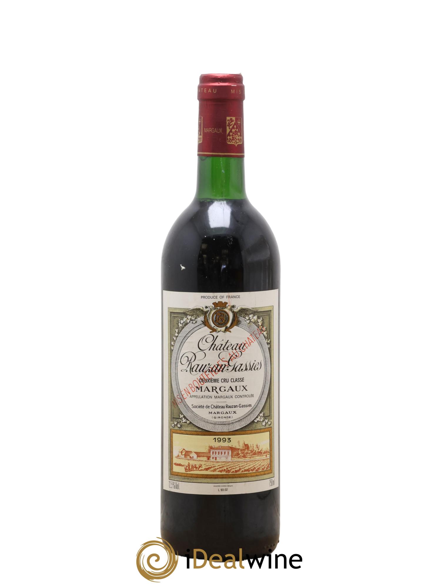 Château Rauzan-Gassies 2ème Grand Cru Classé 1993 - Lot de 1 bouteille - 0