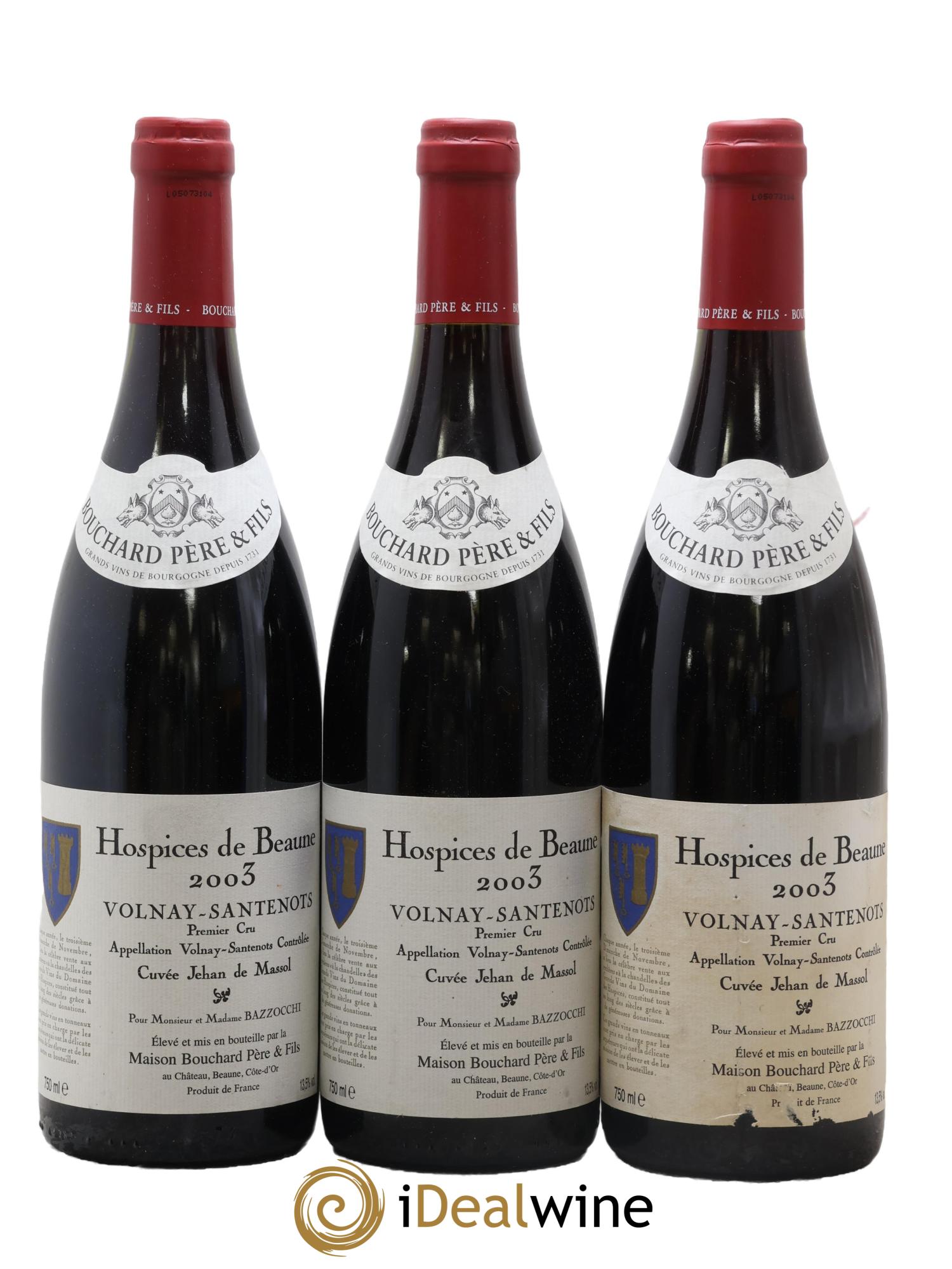 Volnay 1er Cru Santenots Cuvee Jehan De Massol Hospices De Beaune Maison Bouchard Pere & Fils 2003 - Posten von 3 Flaschen - 0
