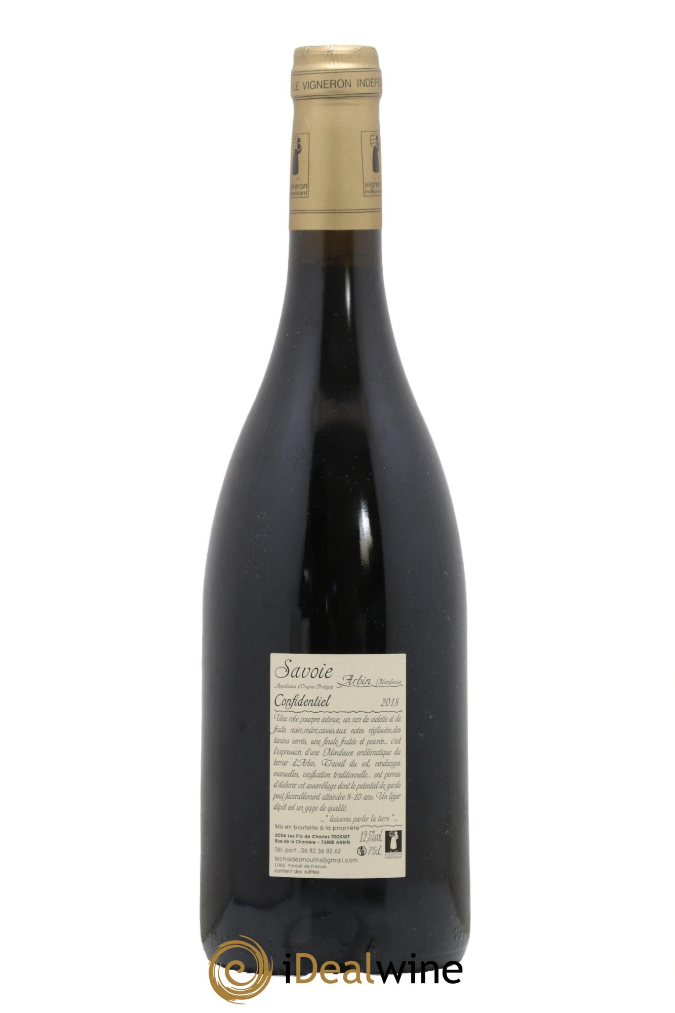 Vin de Savoie Arbin Mondeuse Confidentiel Trosset 2018 - Lot de 1 bouteille - 1