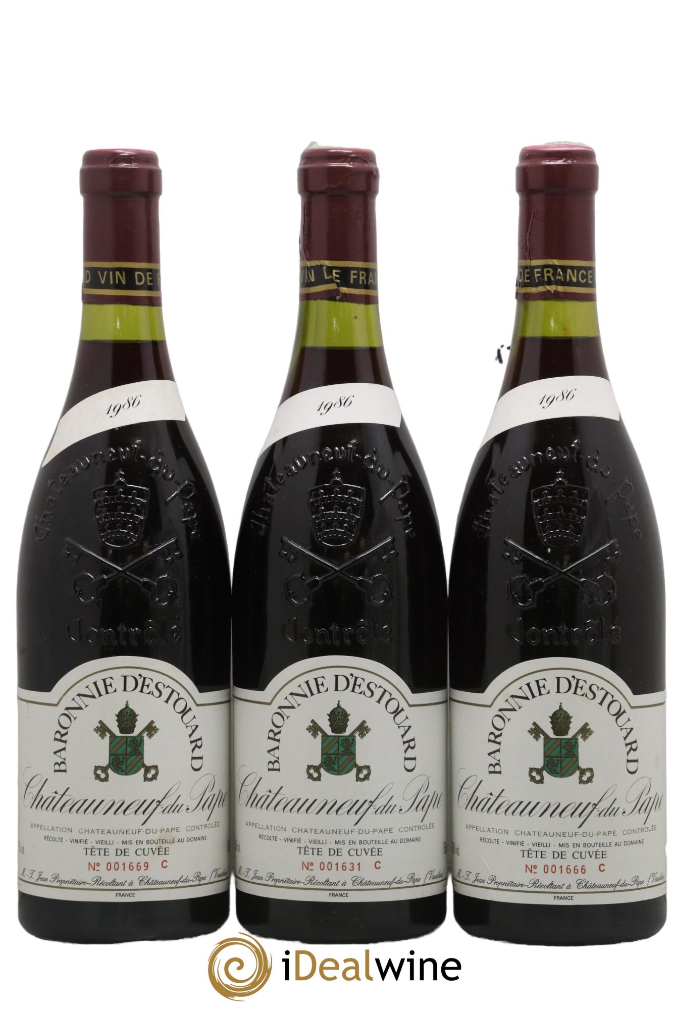 Châteauneuf-du-Pape Tête de Cuvée Baronnie d'Estouard 1986 - Lot of 3 bottles - 0