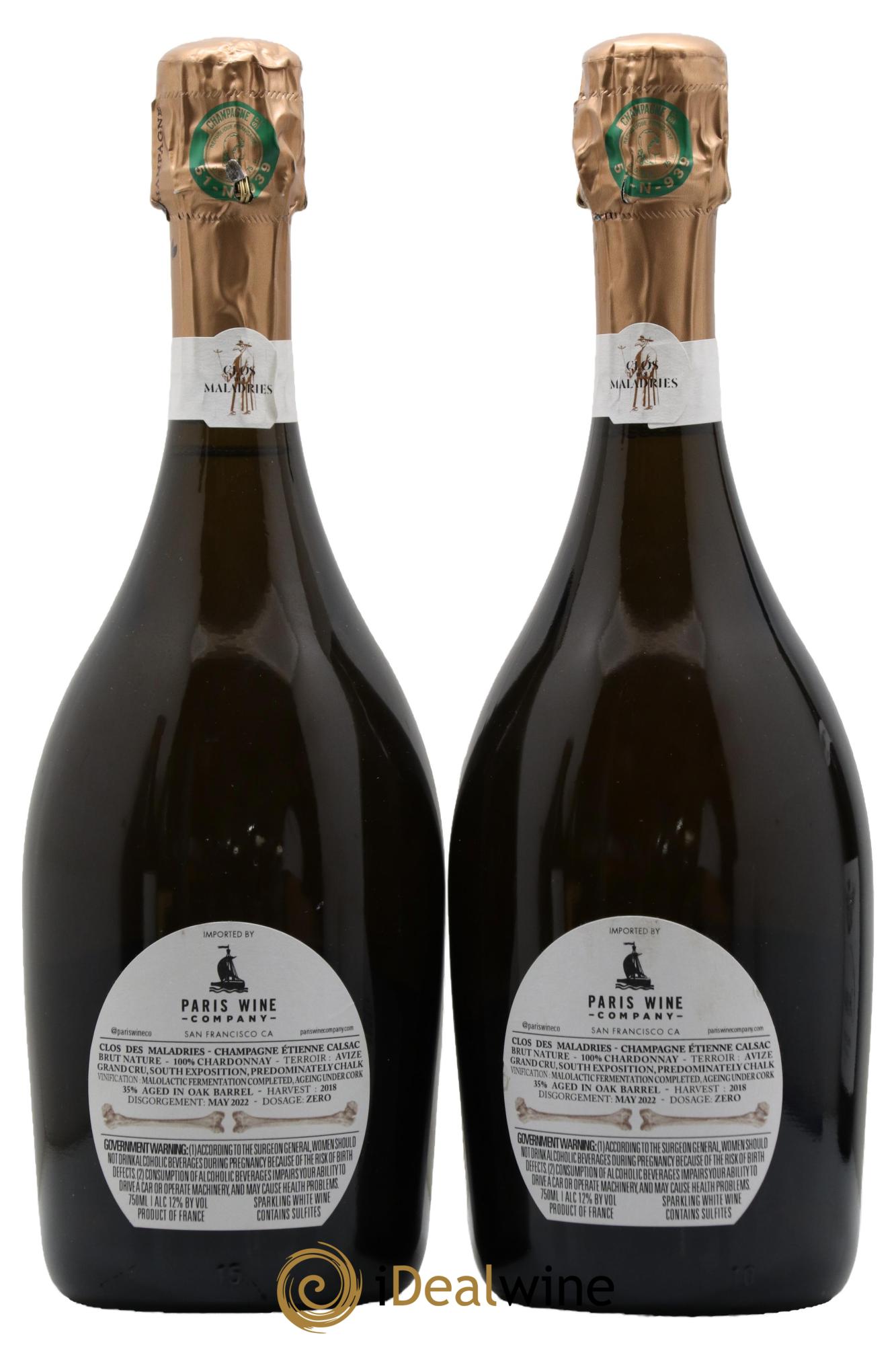 Clos des Maladries Grand Cru Extra-Brut Etienne Calsac 2018 - Lot of 2 bottles - 1