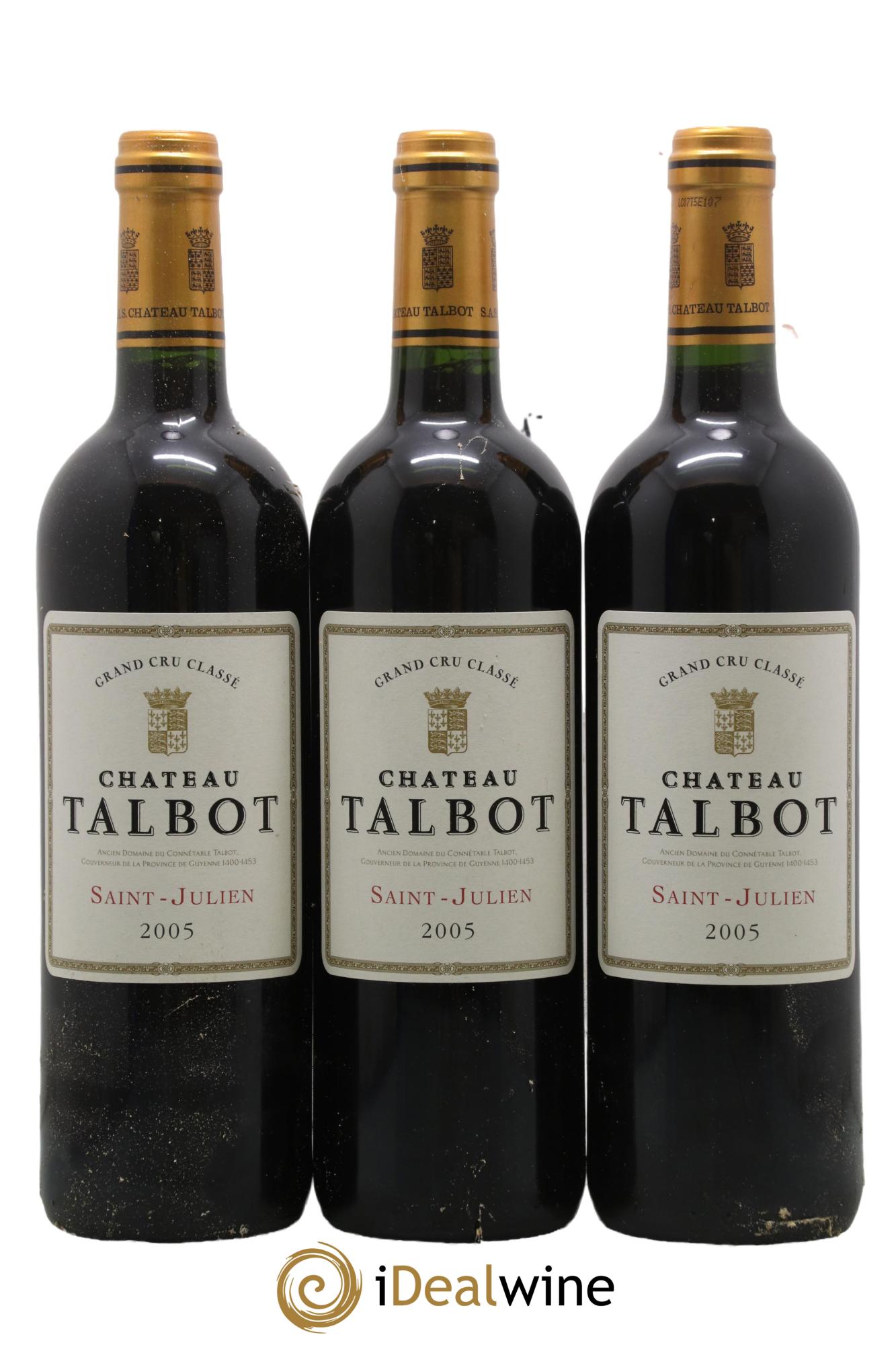 Château Talbot 4ème Grand Cru Classé 2005 - Lotto di 3 bottiglie - 0
