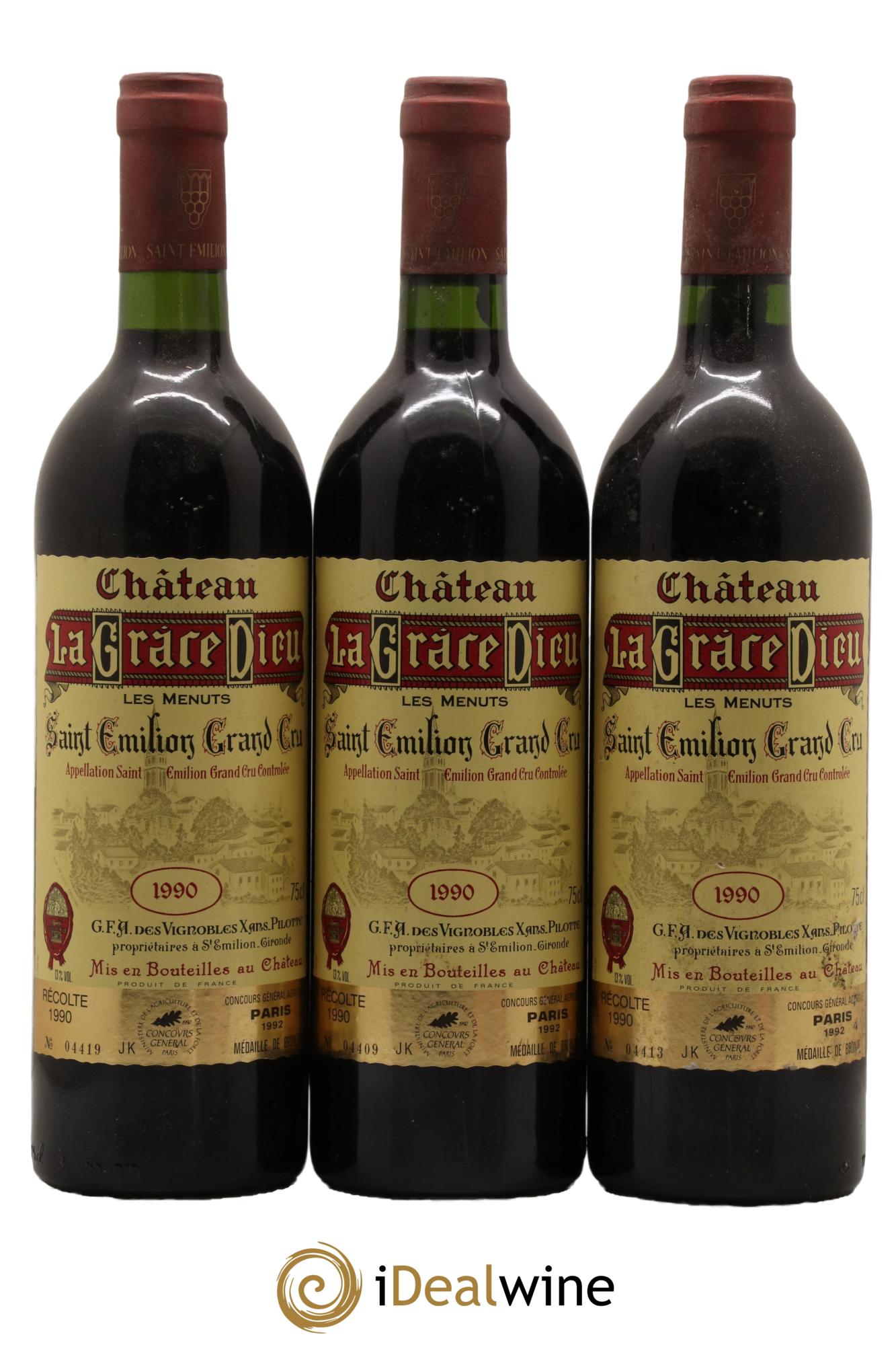 Château la Grâce Dieu les Menuts 1990 - Lot de 3 bouteilles - 0