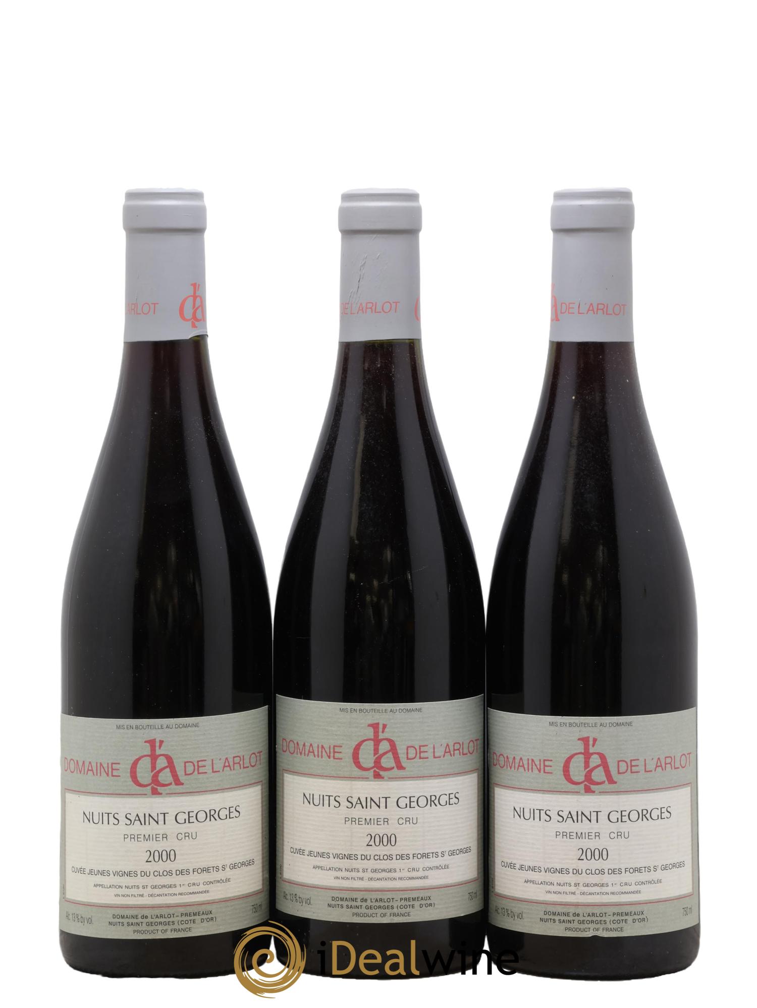 Nuits-Saint-Georges Jeunes Vignes du Clos des Forets Saint Georges Domaine de l'Arlot 2000 - Lot de 3 bouteilles - 0