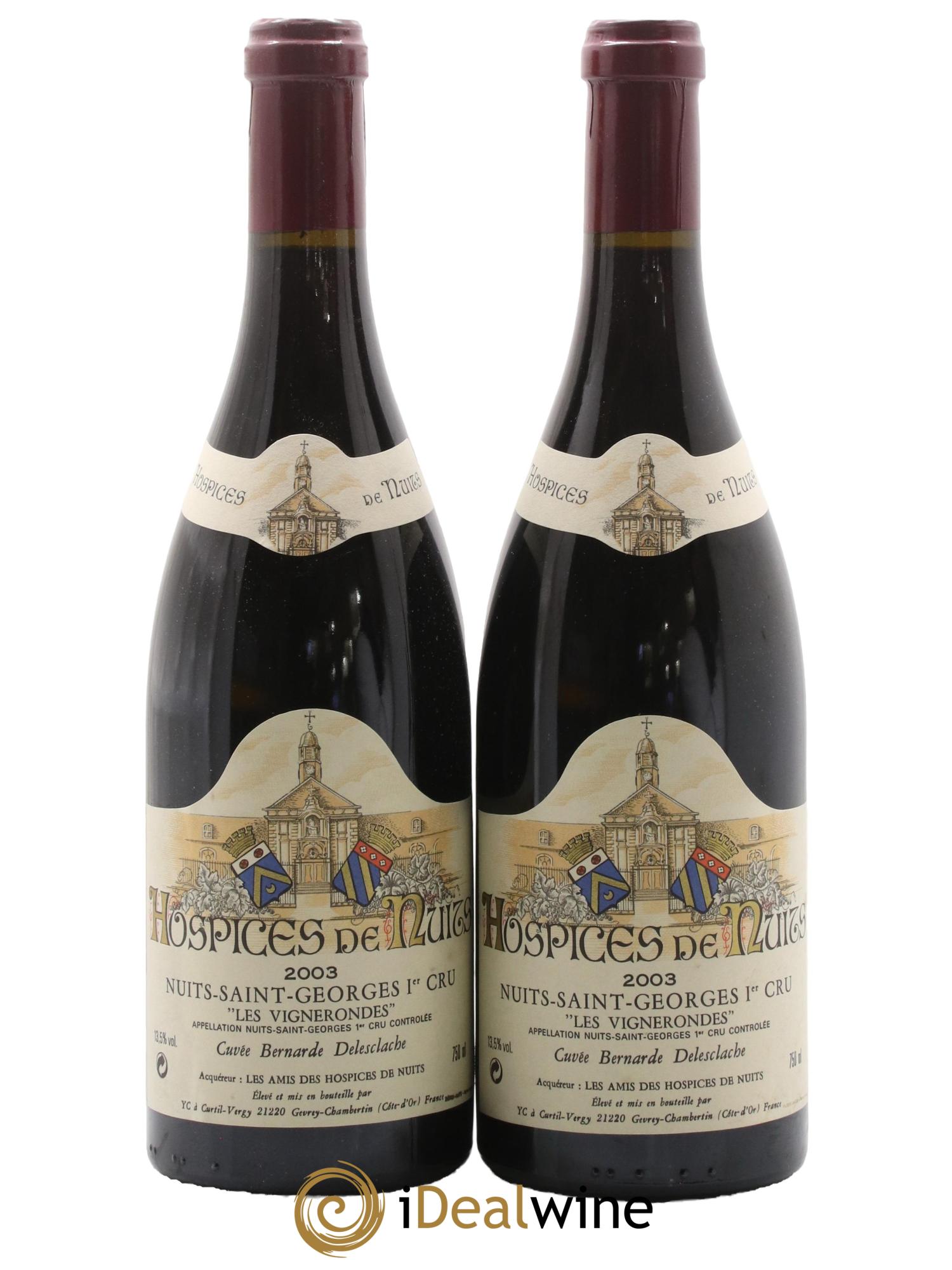 Nuits-Saint-Georges 1er Cru Les Vignerondes Cuvée Bernarde Delesclache Hospices de Nuits 2003 - Posten von 2 Flaschen - 0