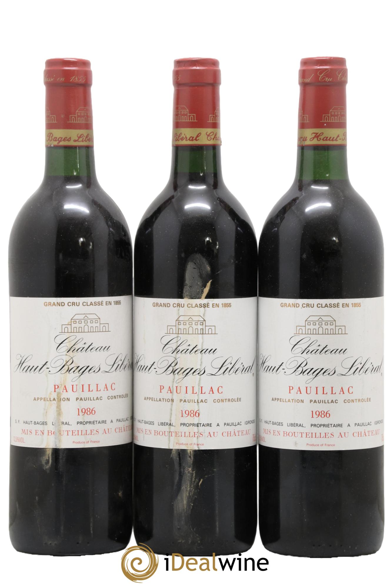Château Haut Bages Libéral 5ème Grand Cru Classé 1986 - Lot de 3 bouteilles - 0