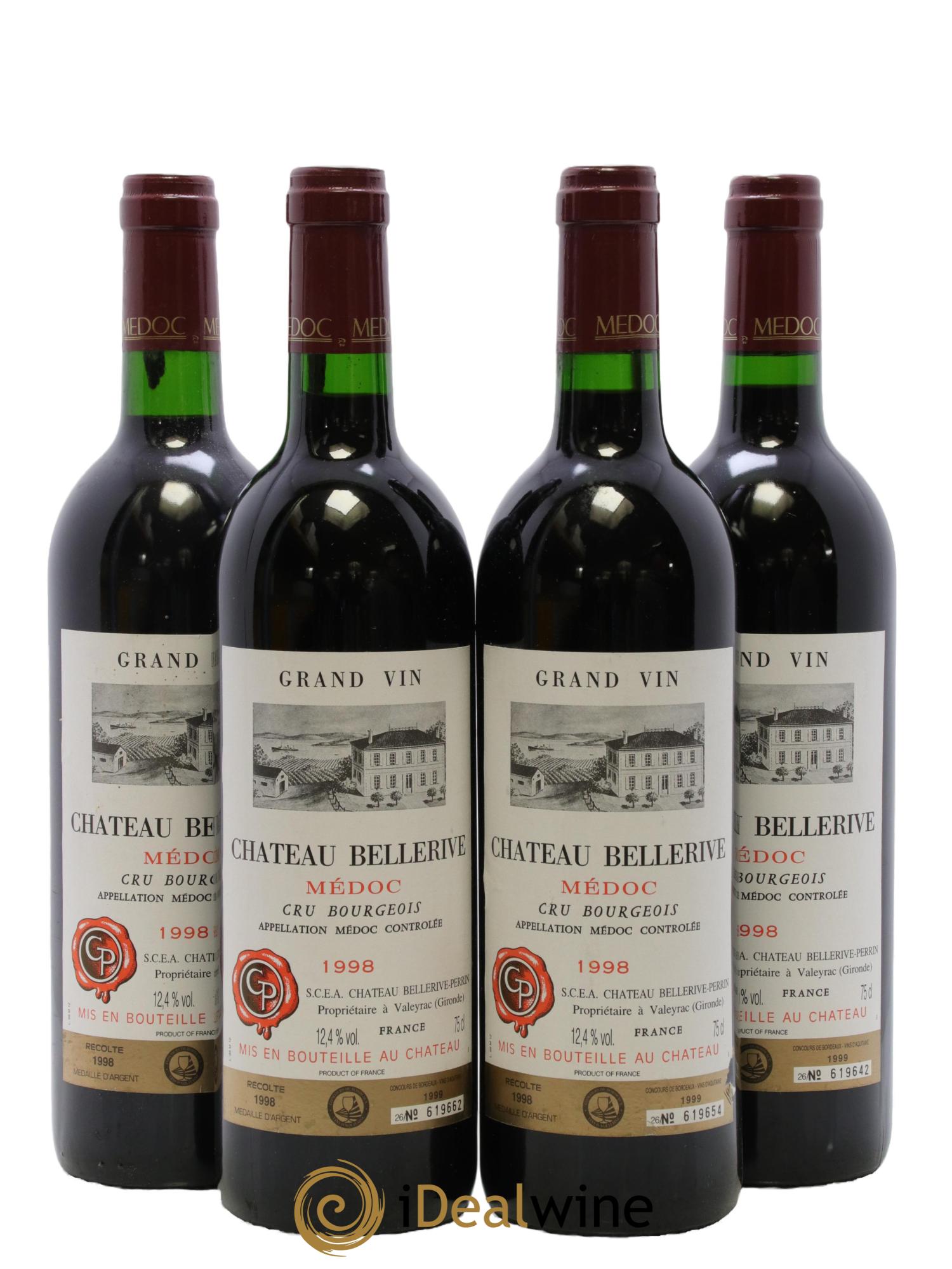 Château Bellerive Cru Bourgeois 1998 - Lot de 4 bouteilles - 0
