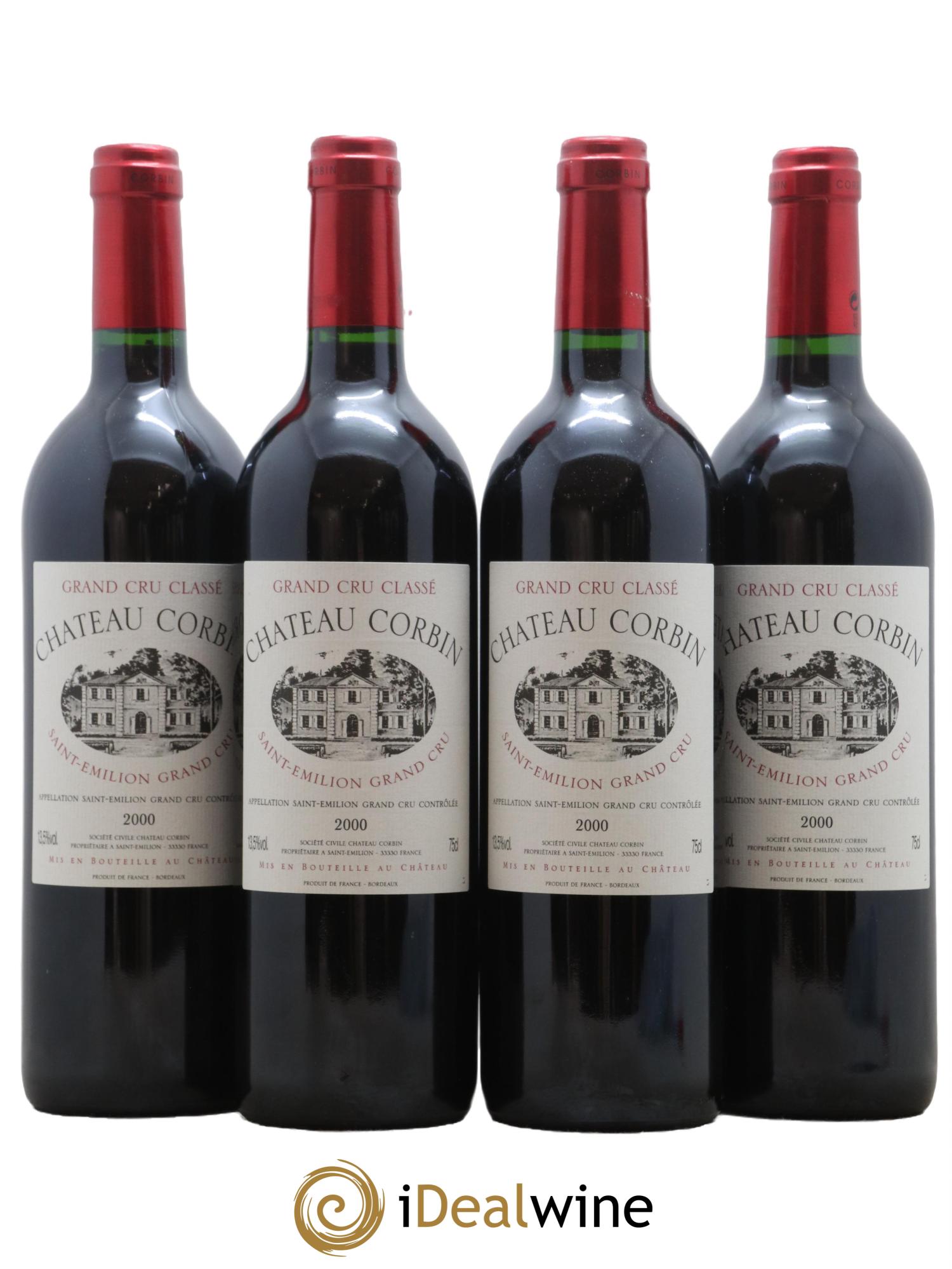 Château Corbin Grand Cru Classé 2000 - Lot de 4 bouteilles - 0