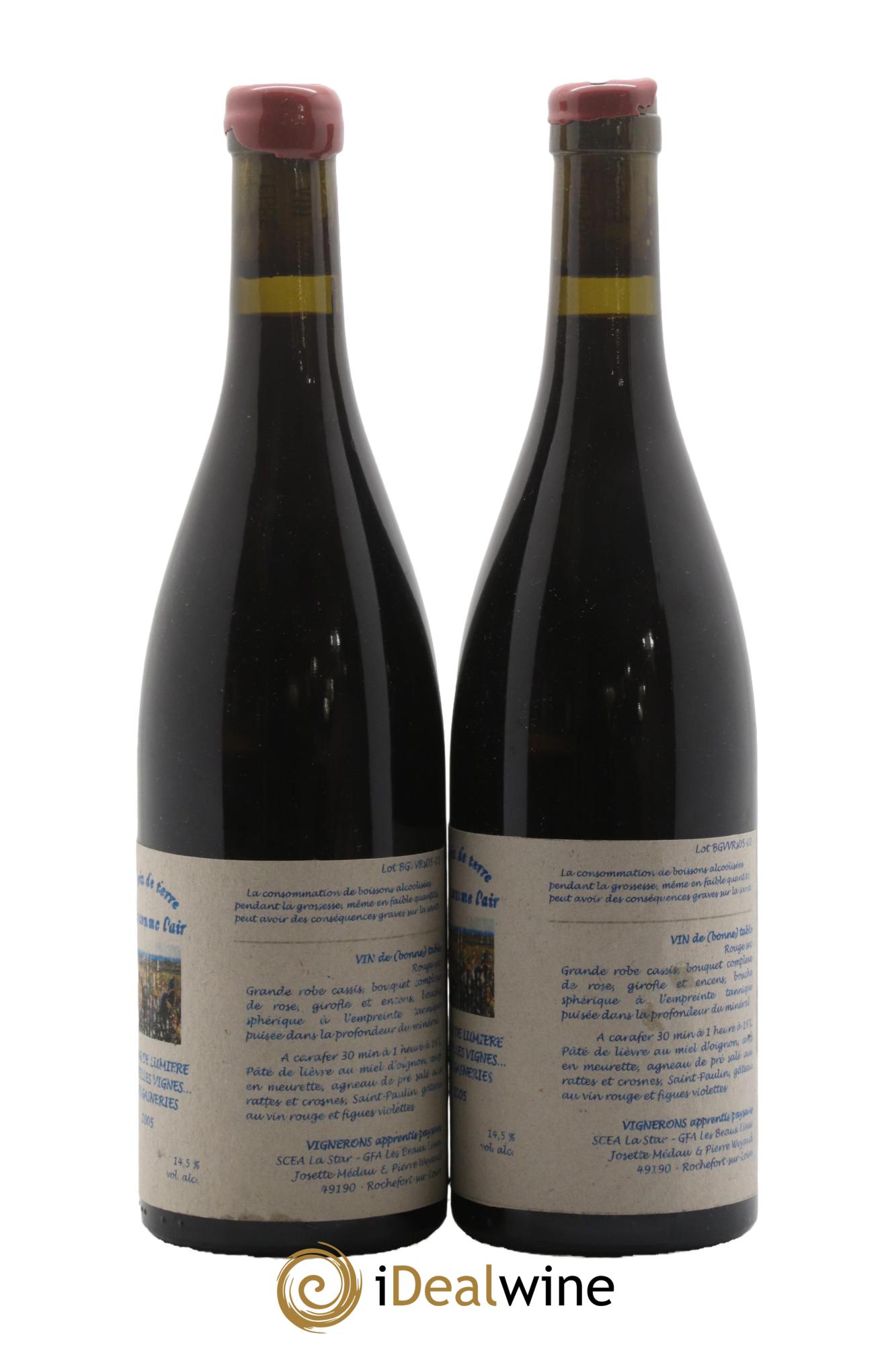 Vin de France Un vin de Terre Libre comme l'Air Le Sang de Lumière des Vieilles Vignes ... des Gasneries Josette Medau & Pierre Weyand 2005 - Lot de 2 bouteilles - 2