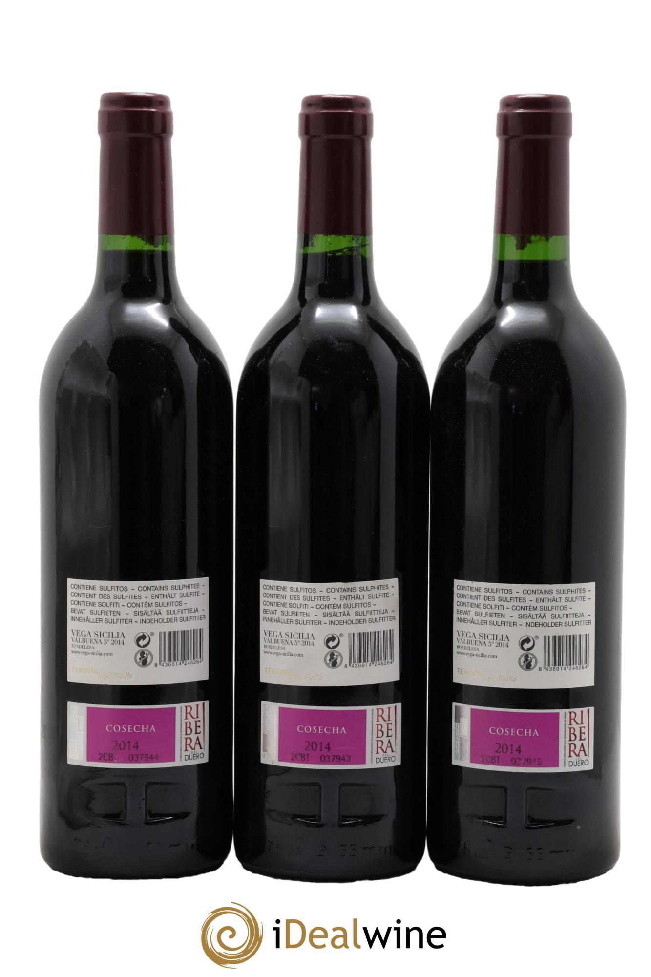Ribera Del Duero DO Vega Sicilia Valbuena 5 ano Famille Alvarez 2014 - Lot of 3 bottles - 1