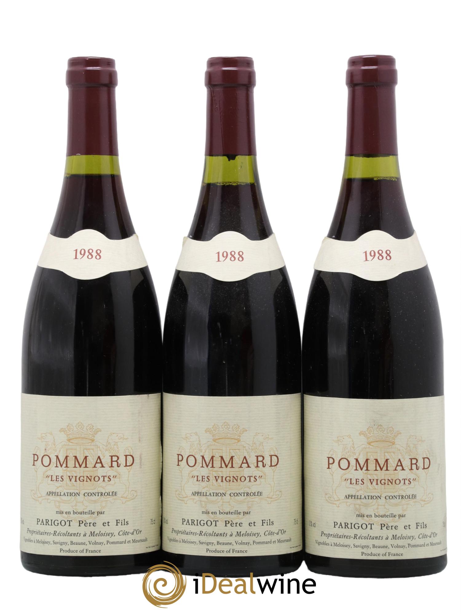 Pommard Les Vignots Domaine Parigot 1988 - Lot de 3 bouteilles - 0
