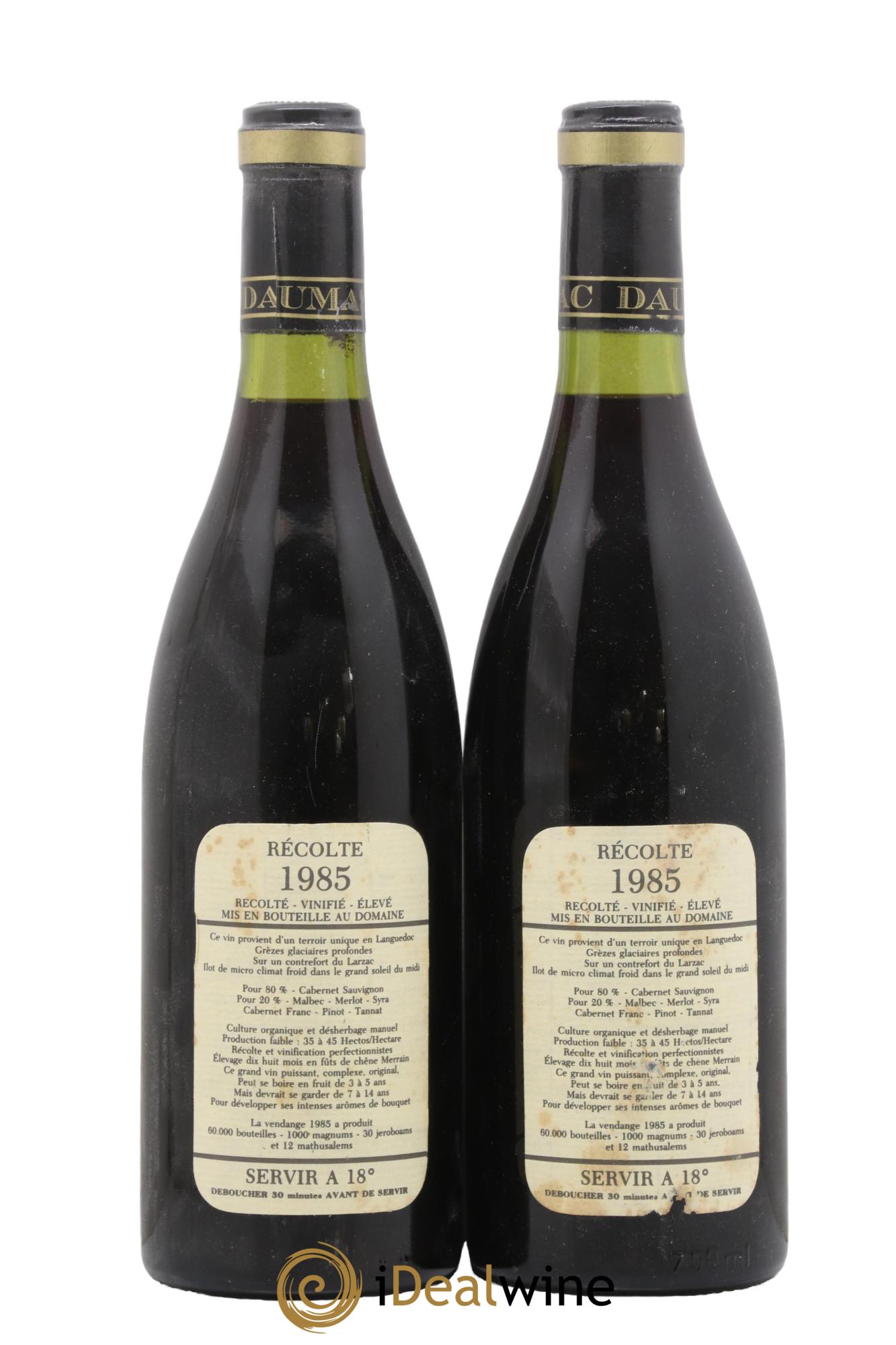 IGP St Guilhem-le-Désert - Cité d'Aniane Mas Daumas Gassac Famille Guibert de La Vaissière 1985 - Lot of 2 bottles - 1