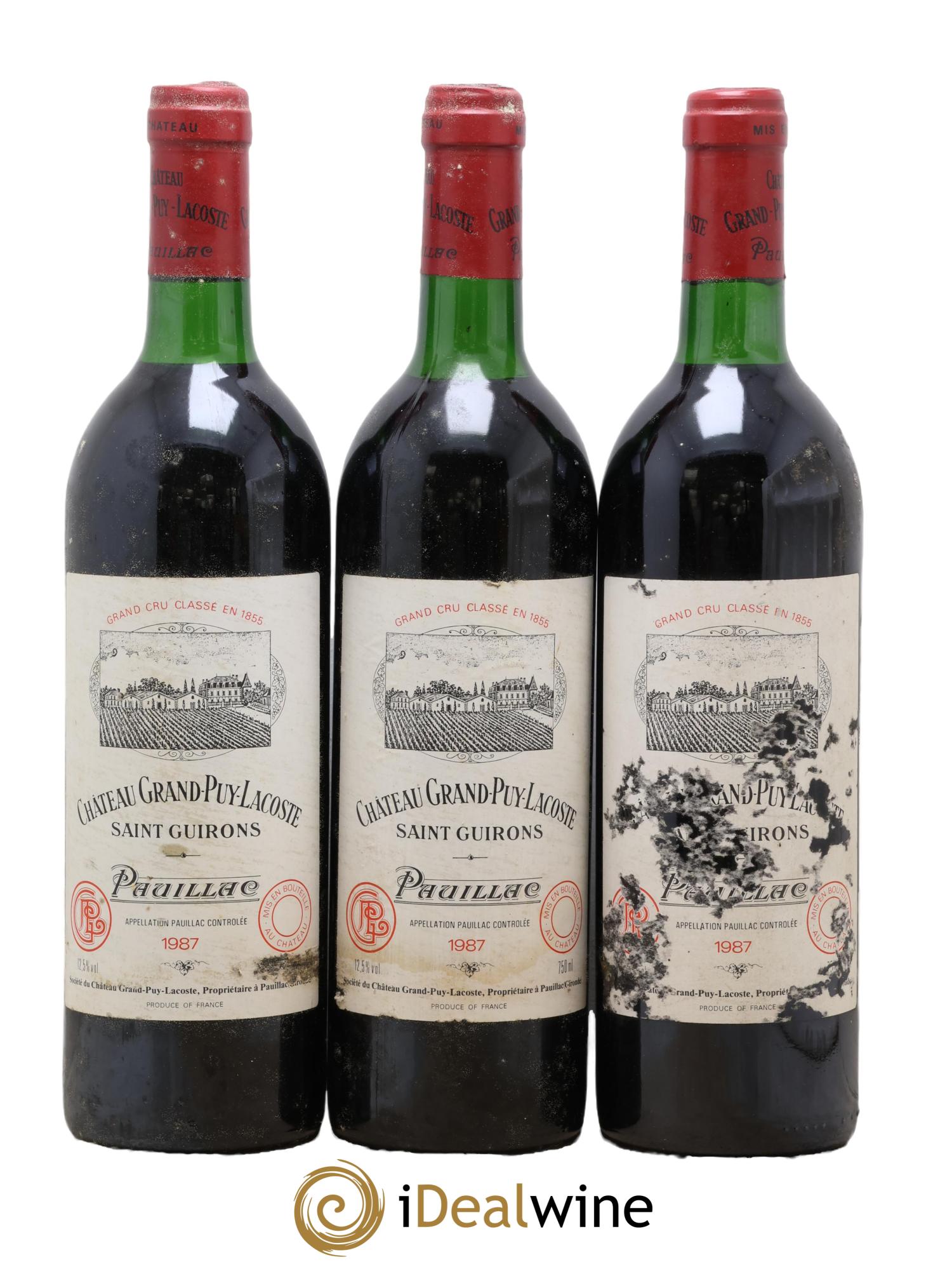 Château Grand Puy Lacoste 5ème Grand Cru Classé  1987 - Lot of 3 bottles - 0