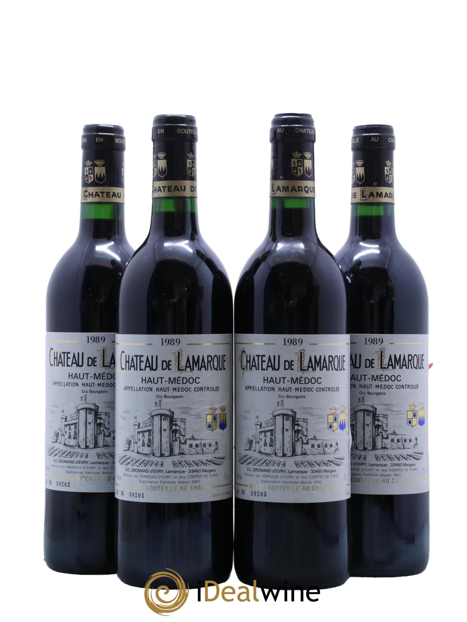 Château de Lamarque Cru Bourgeois 1989 - Lot de 4 bouteilles - 0