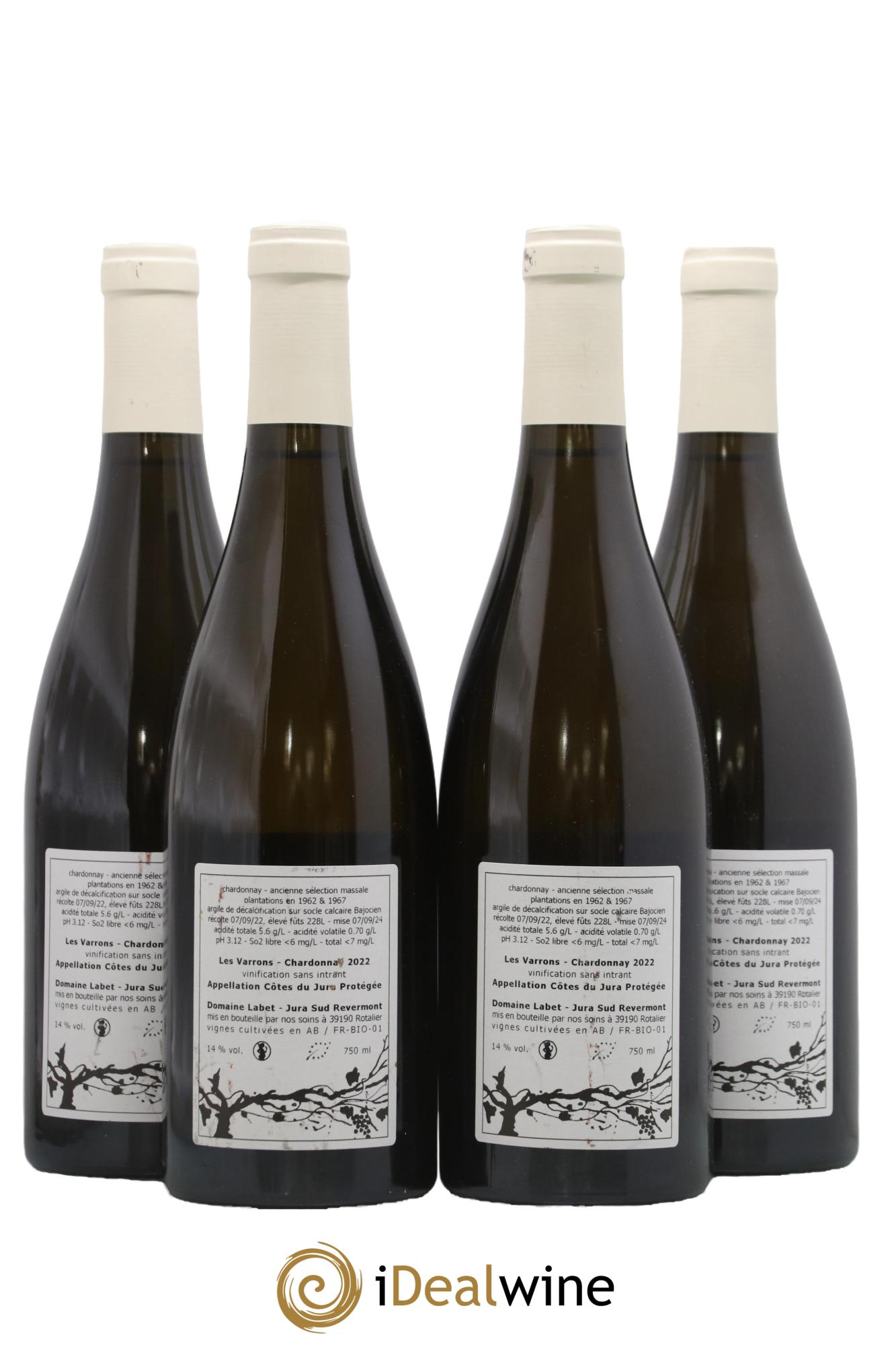 Côtes du Jura Chardonnay Les Varrons Romain - Julien - Charline Labet 2022 - Lotto di 4 bottiglie - 1