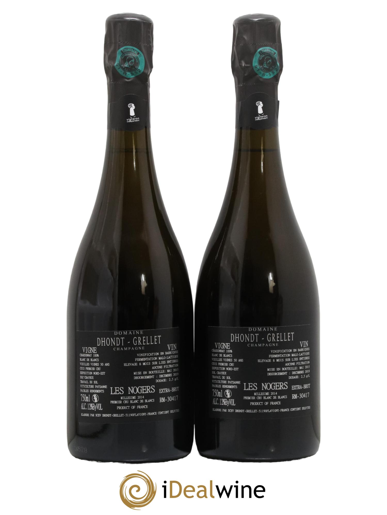 Les Nogers-Premier cru Blanc de Blancs Dhondt Grellet  2014 - Lot de 2 bouteilles - 1