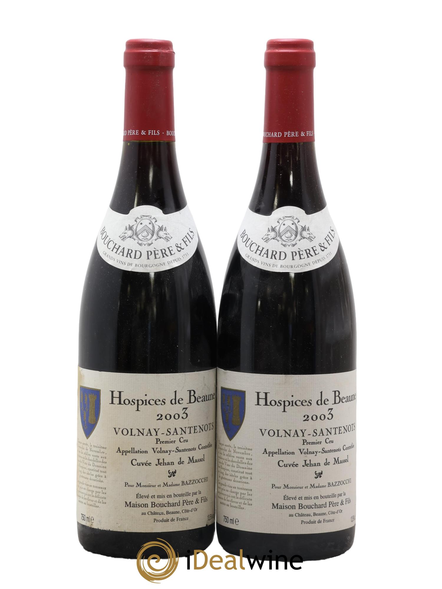 Volnay 1er Cru Santenots Cuvee Jehan De Massol Hospices De Beaune Maison Bouchard Pere & Fils 2003 - Posten von 2 Flaschen - 0