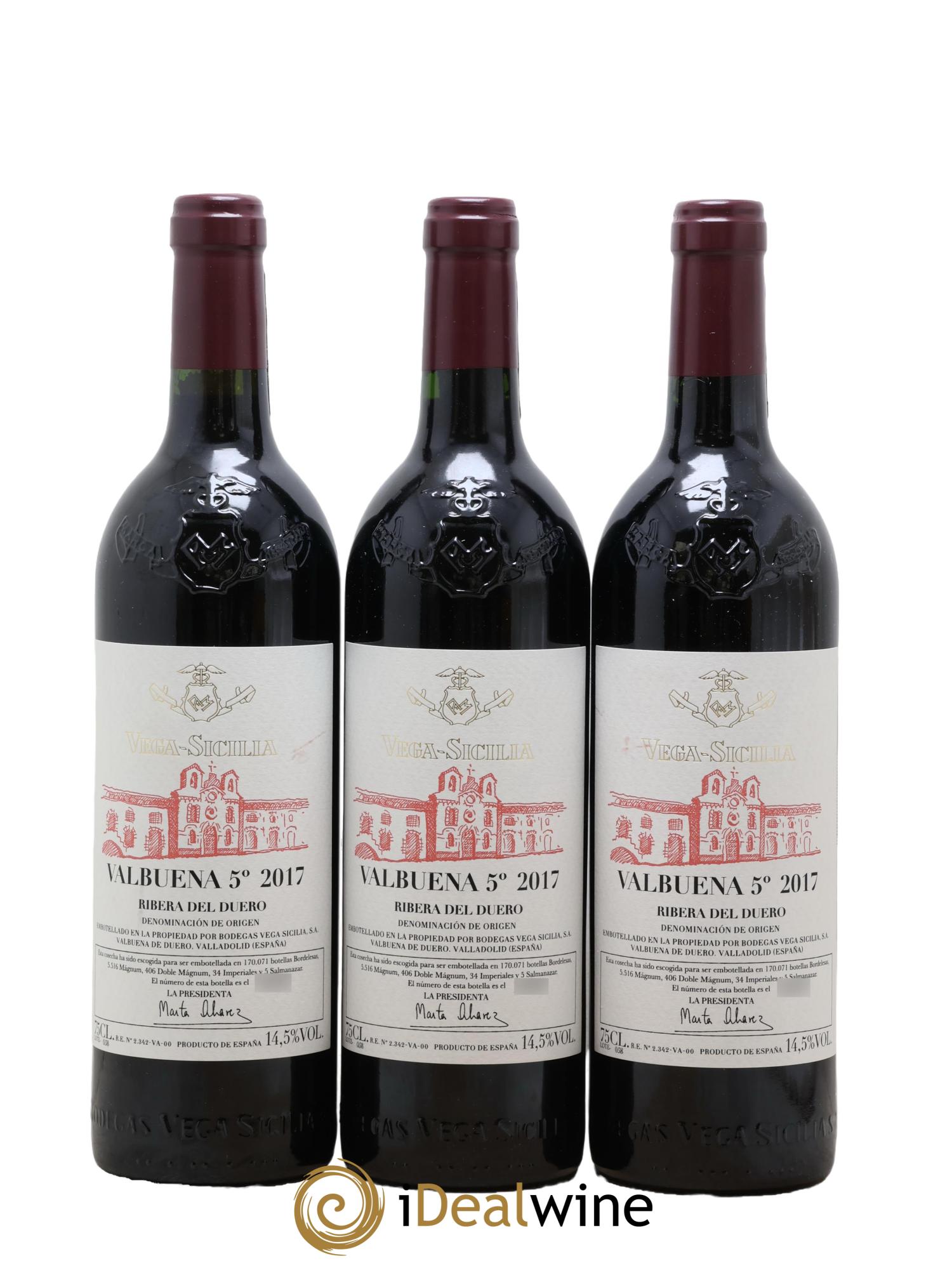 Ribera Del Duero DO Vega Sicilia Valbuena 5 ano Famille Alvarez 2017 - Posten von 3 Flaschen - 0