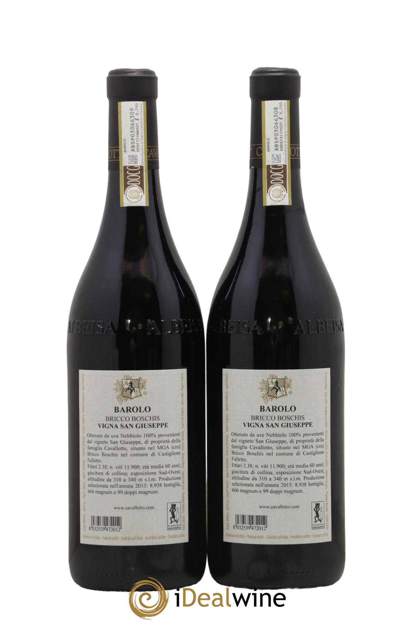 Barolo DOCG Riserva Bricco Boschis Vigna San Giuseppe Cavallotto 2015 - Lot de 2 bouteilles - 1