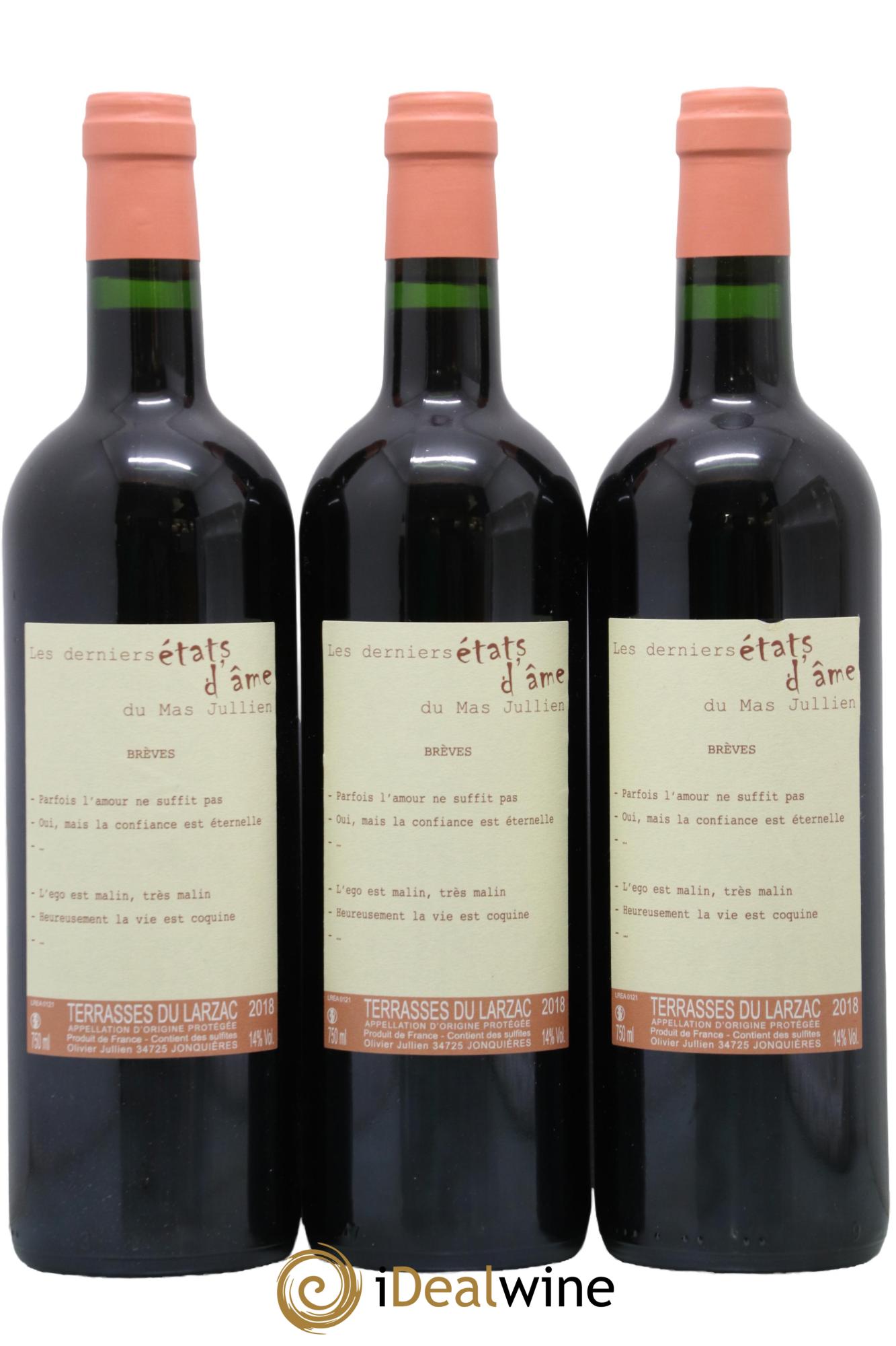 Terrasses du Larzac Mas Jullien Les Etats d'Ame du Mas Jullien Olivier Jullien 2018 - Lot of 3 bottles - 0