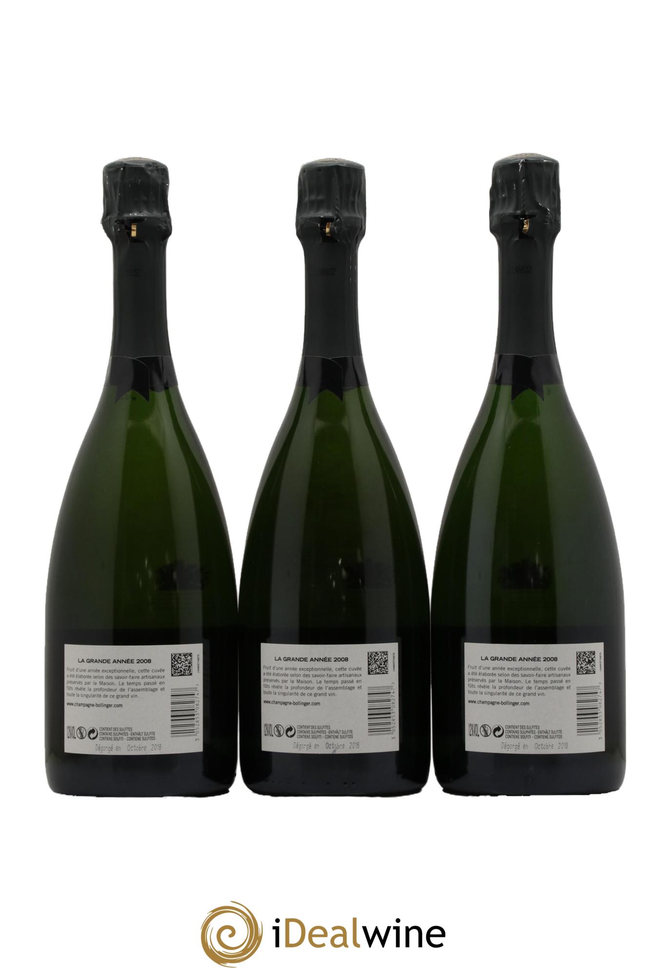 Grande Année Brut Bollinger 2008 - Lotto di 3 bottiglie - 1