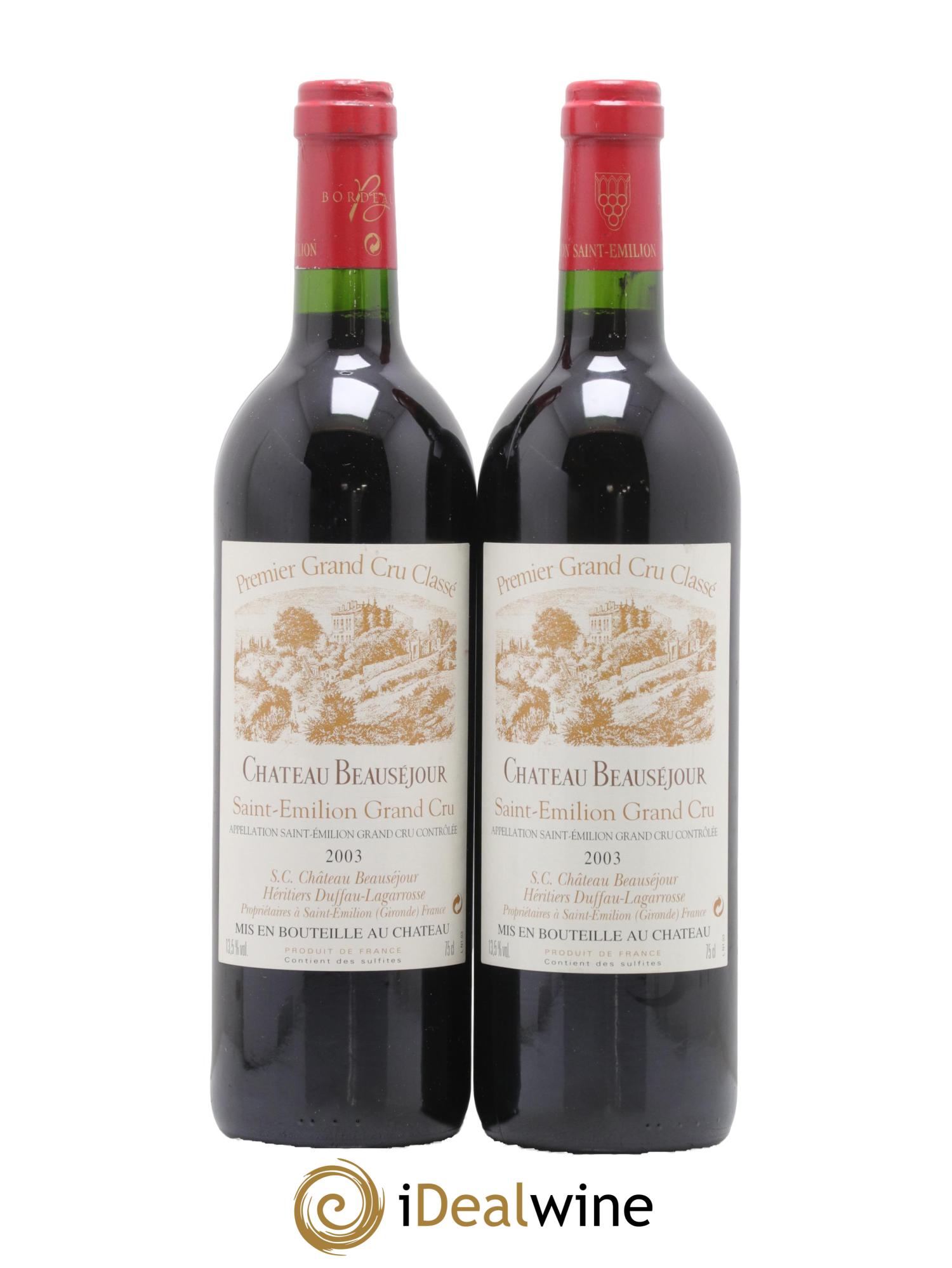 Château Beauséjour (Duffau-Lagarrosse) 1er Grand Cru Classé B 2003 - Lot de 2 bouteilles - 0