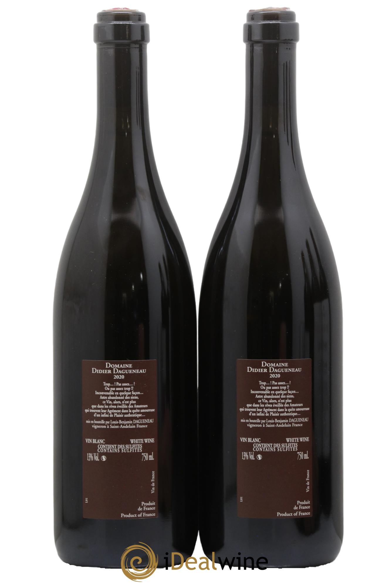 Vin de France (anciennement Pouilly-Fumé) Pur Sang Dagueneau (Domaine Didier - Louis-Benjamin) 2020 - Lot de 2 bouteilles - 1