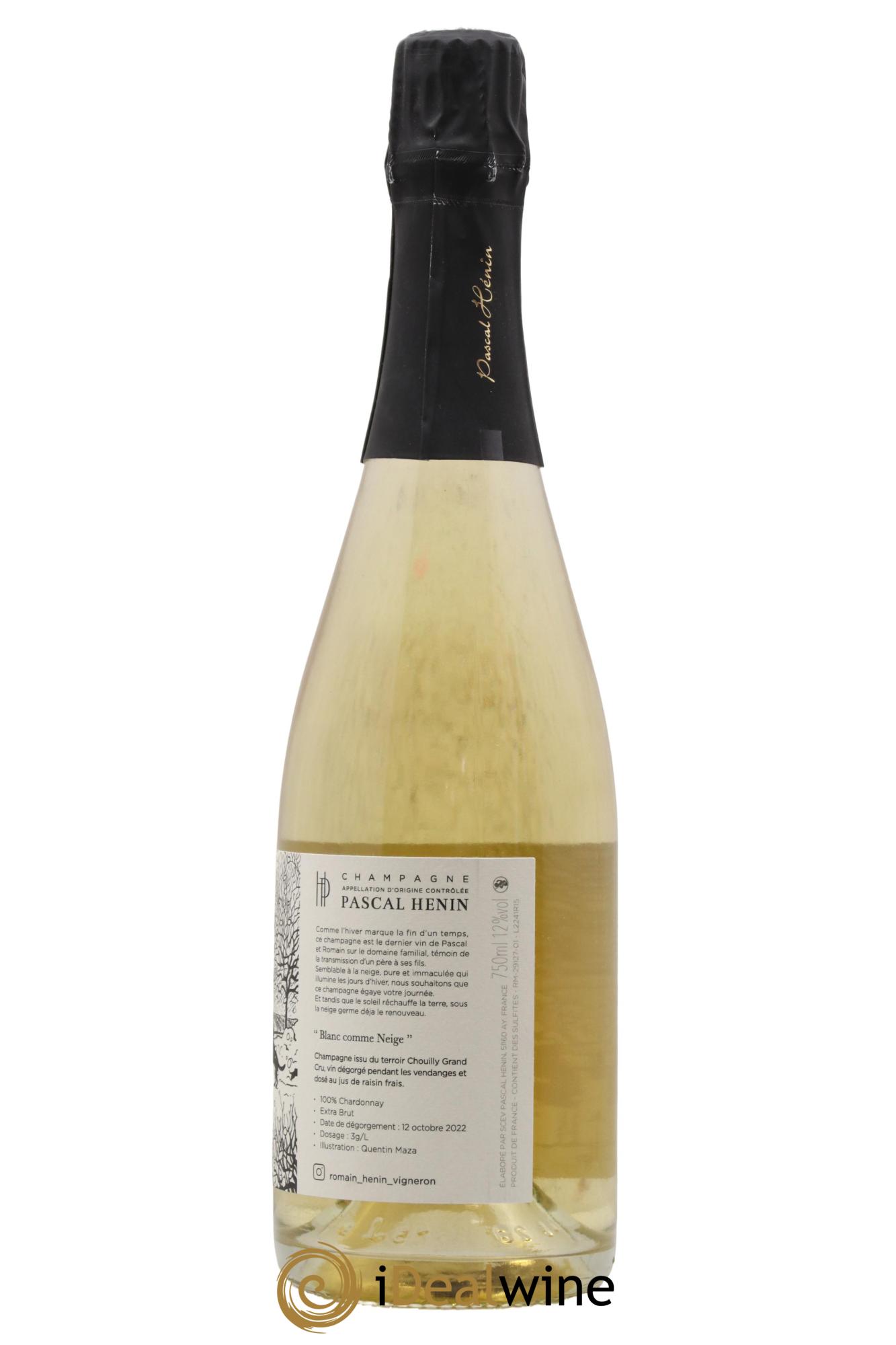 Blanc Comme Neige Pascal Henin - Romain Henin  2015 - Lot de 1 bouteille - 1