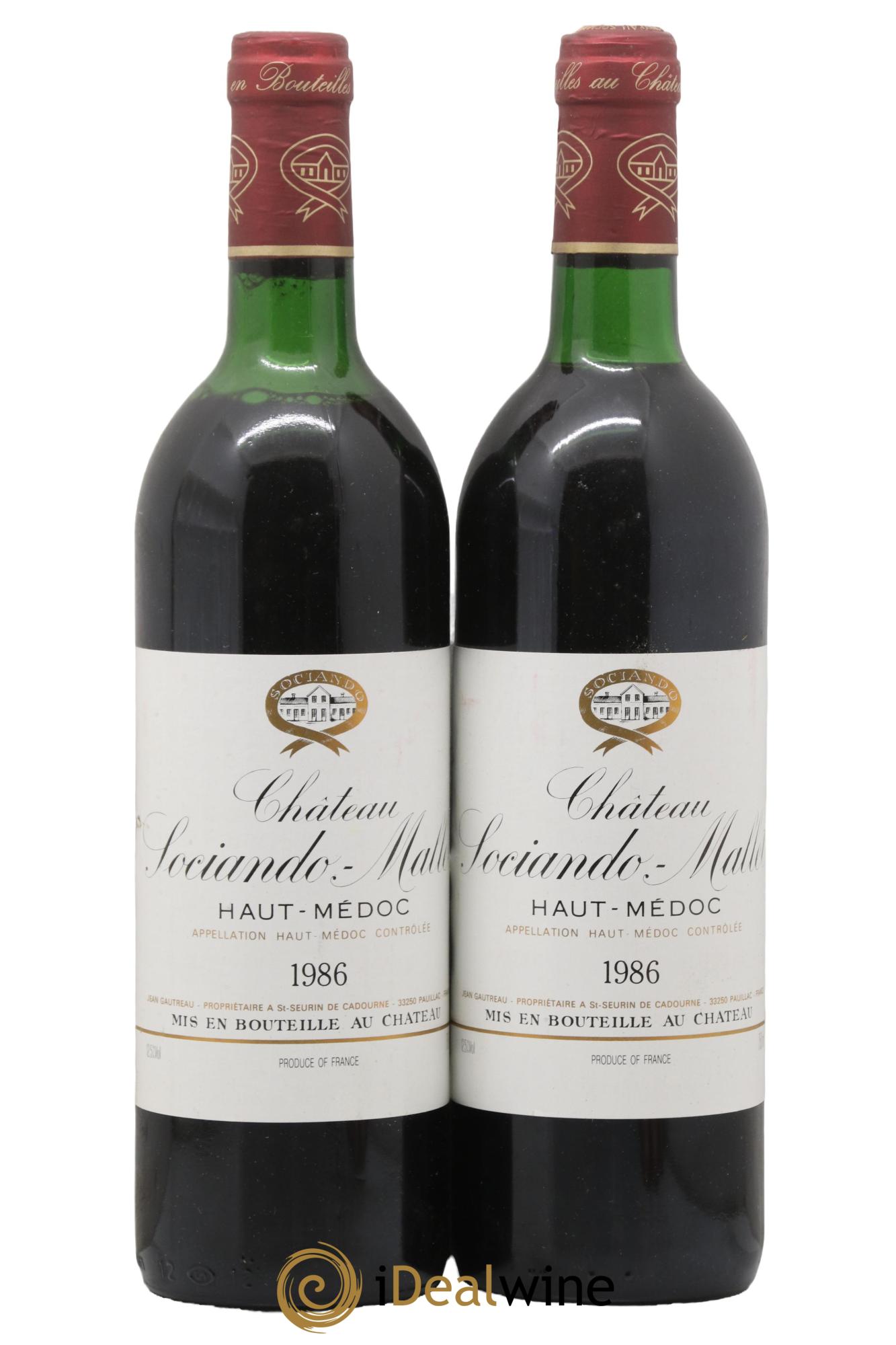 Château Sociando Mallet 1986 - Lot de 2 bouteilles - 0