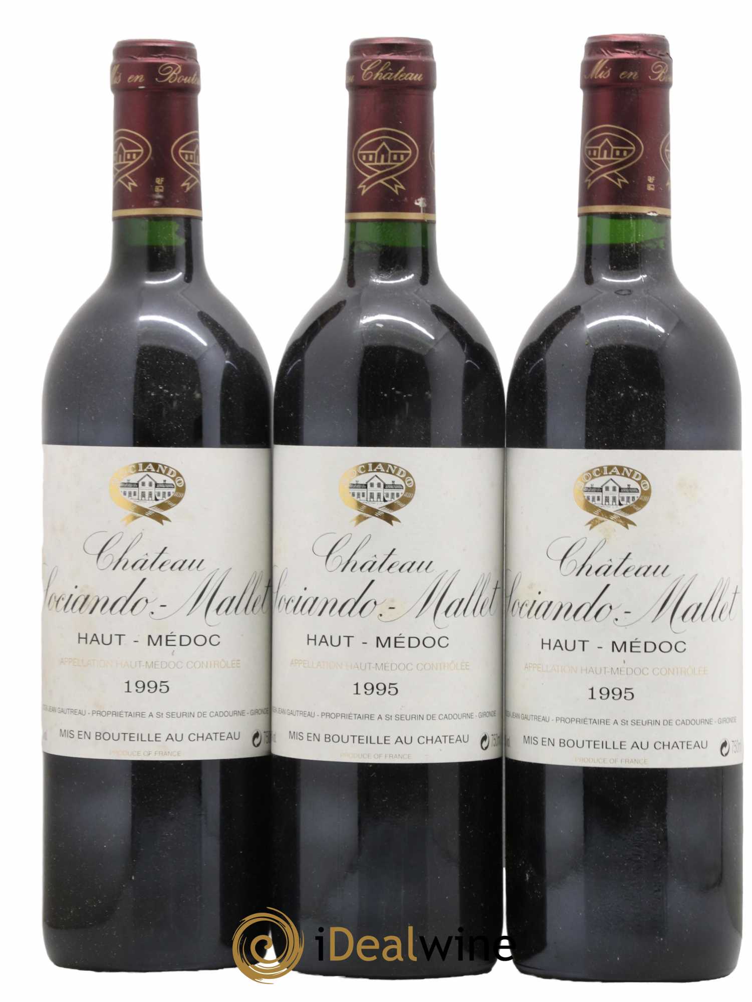 Château Sociando Mallet 1995 - Lot of 3 bottles - 0