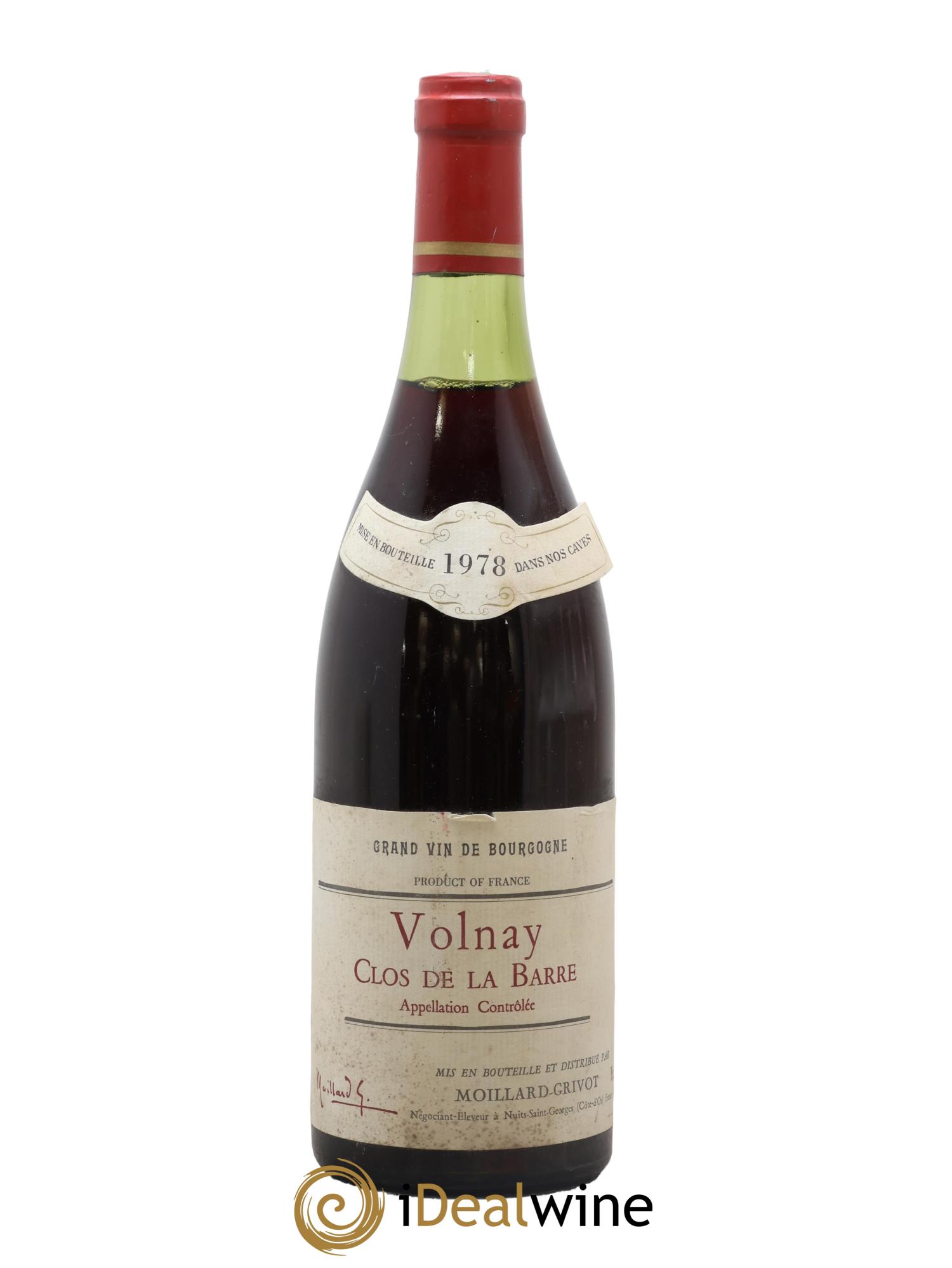 Volnay Clos de la Barre Domaine Moillard-Grivot 1978 - Posten von 1 Flasche - 0