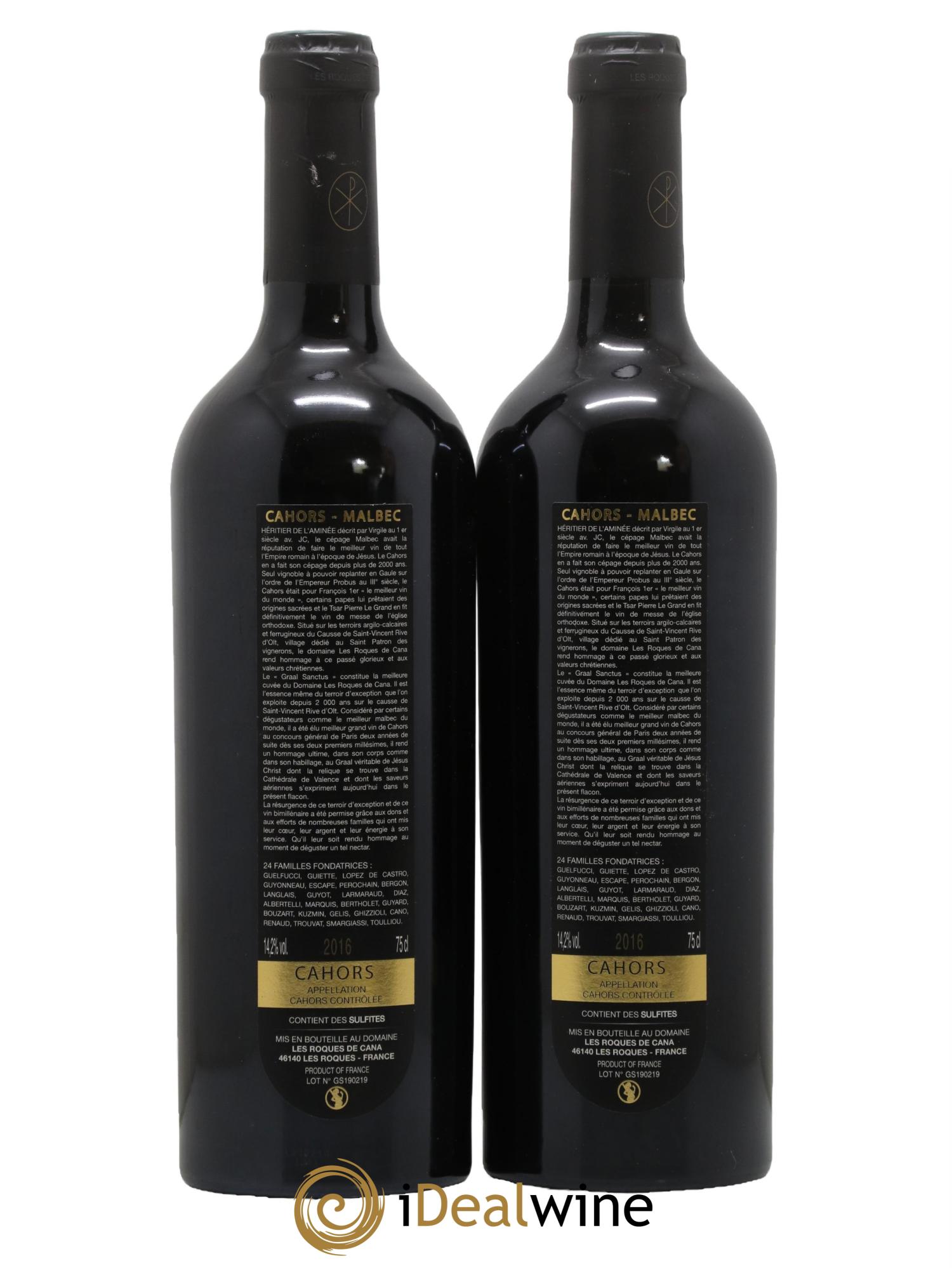 Cahors Graal Sanctus Domaine Les Roques de Cana 2016 - Lot de 2 bouteilles - 1