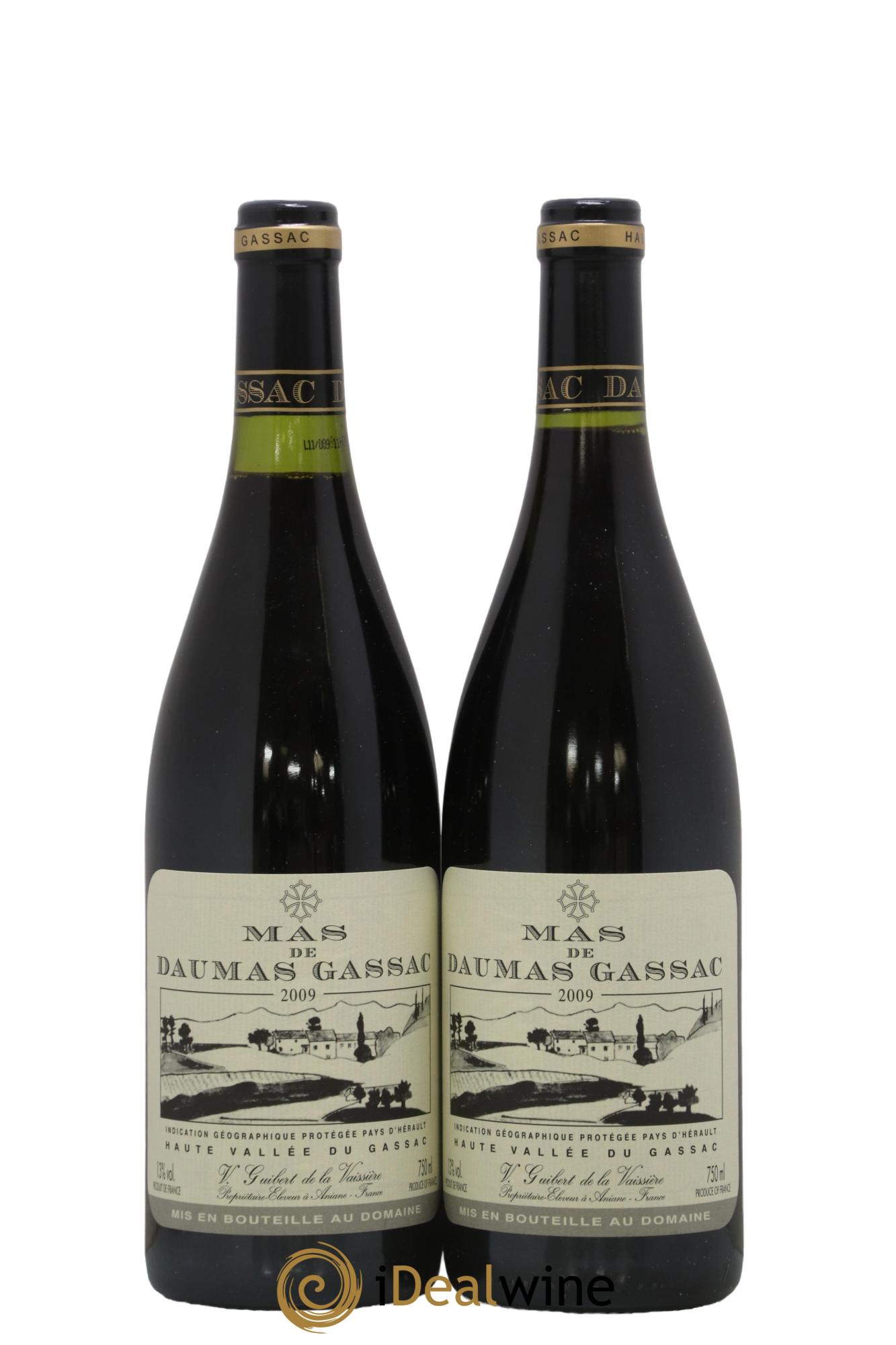 IGP St Guilhem-le-Désert - Cité d'Aniane Mas Daumas Gassac Famille Guibert de La Vaissière 2009 - Lot de 2 bouteilles - 0