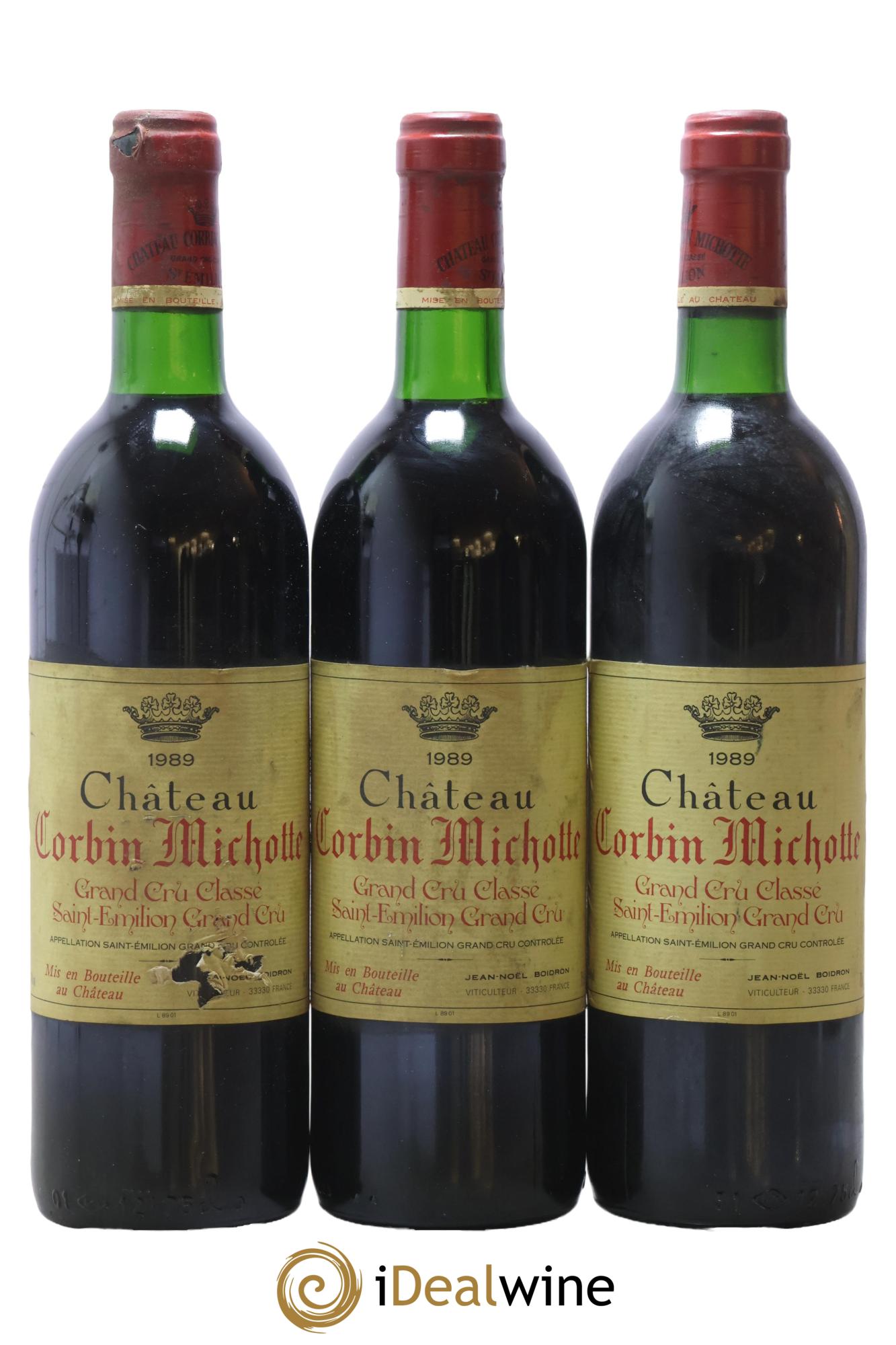 Château Corbin Michotte Grand Cru Classé 1989 - Lot de 3 bouteilles - 0
