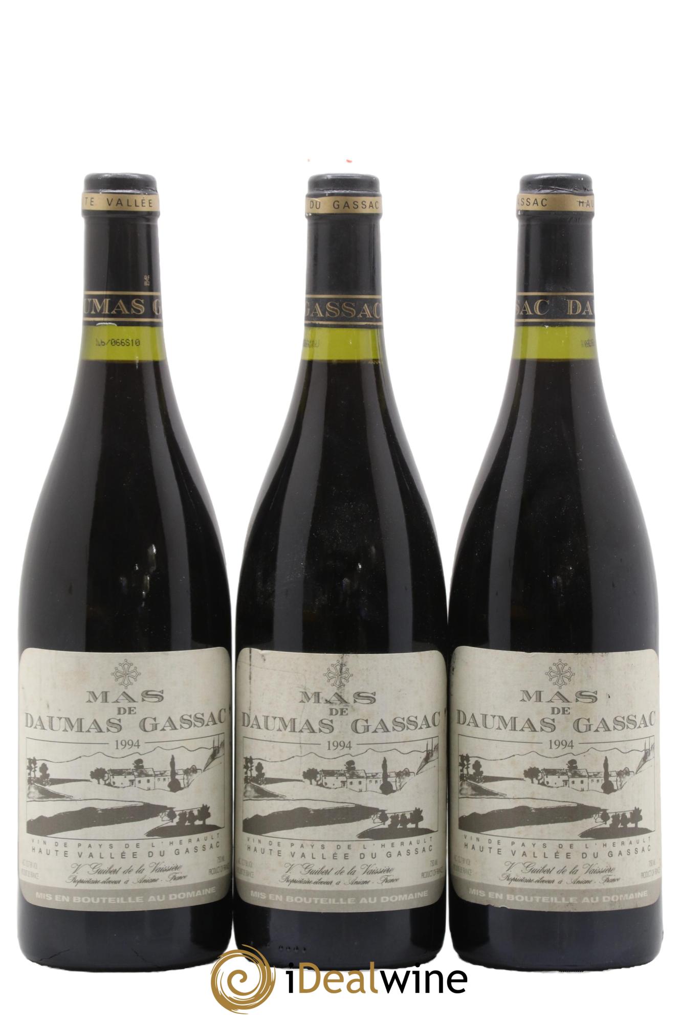 IGP St Guilhem-le-Désert - Cité d'Aniane Mas Daumas Gassac Famille Guibert de La Vaissière 1994 - Posten von 3 Flaschen - 0