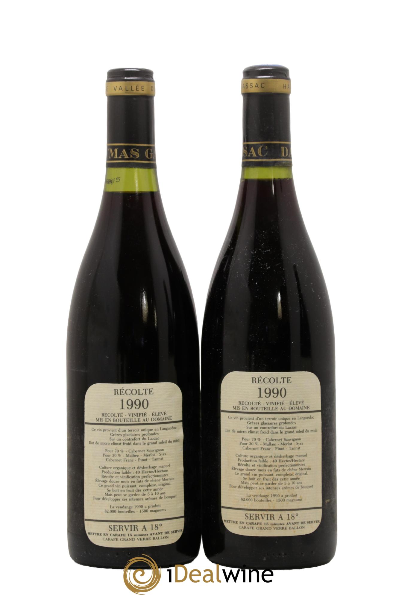 Saint-Guilhem-le-Désert - Cité d'Aniane Mas Daumas Gassac Famille Guibert de La Vaissière 1990 - Lot de 2 bouteilles - 1