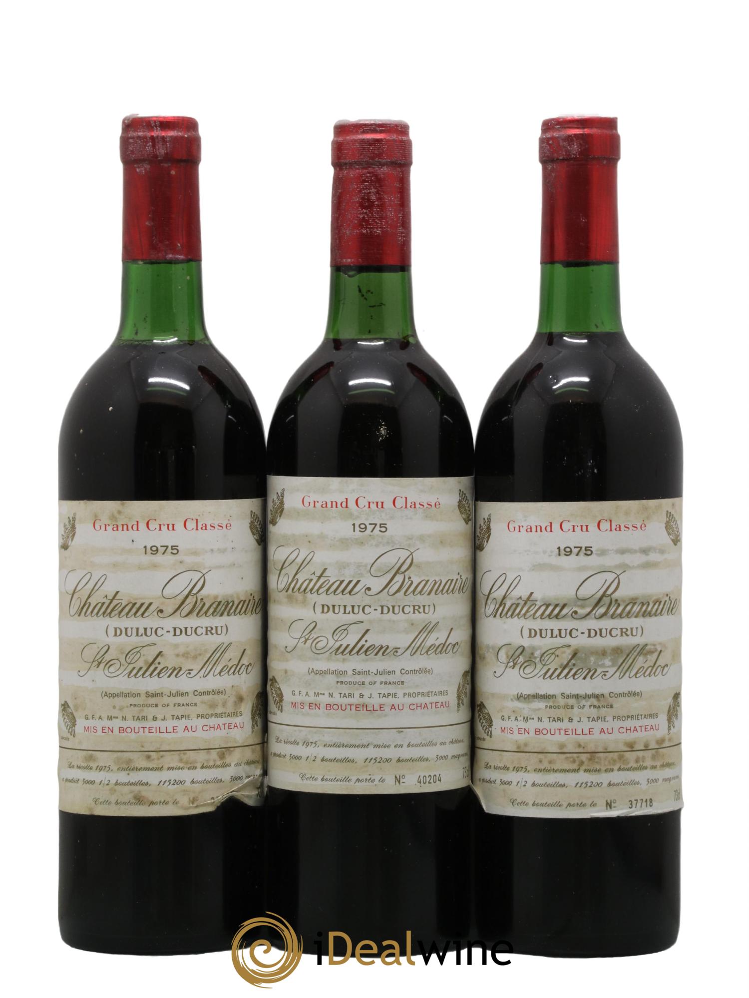Château Branaire Ducru 4ème Grand Cru Classé 1975 - Lot de 3 bouteilles - 0