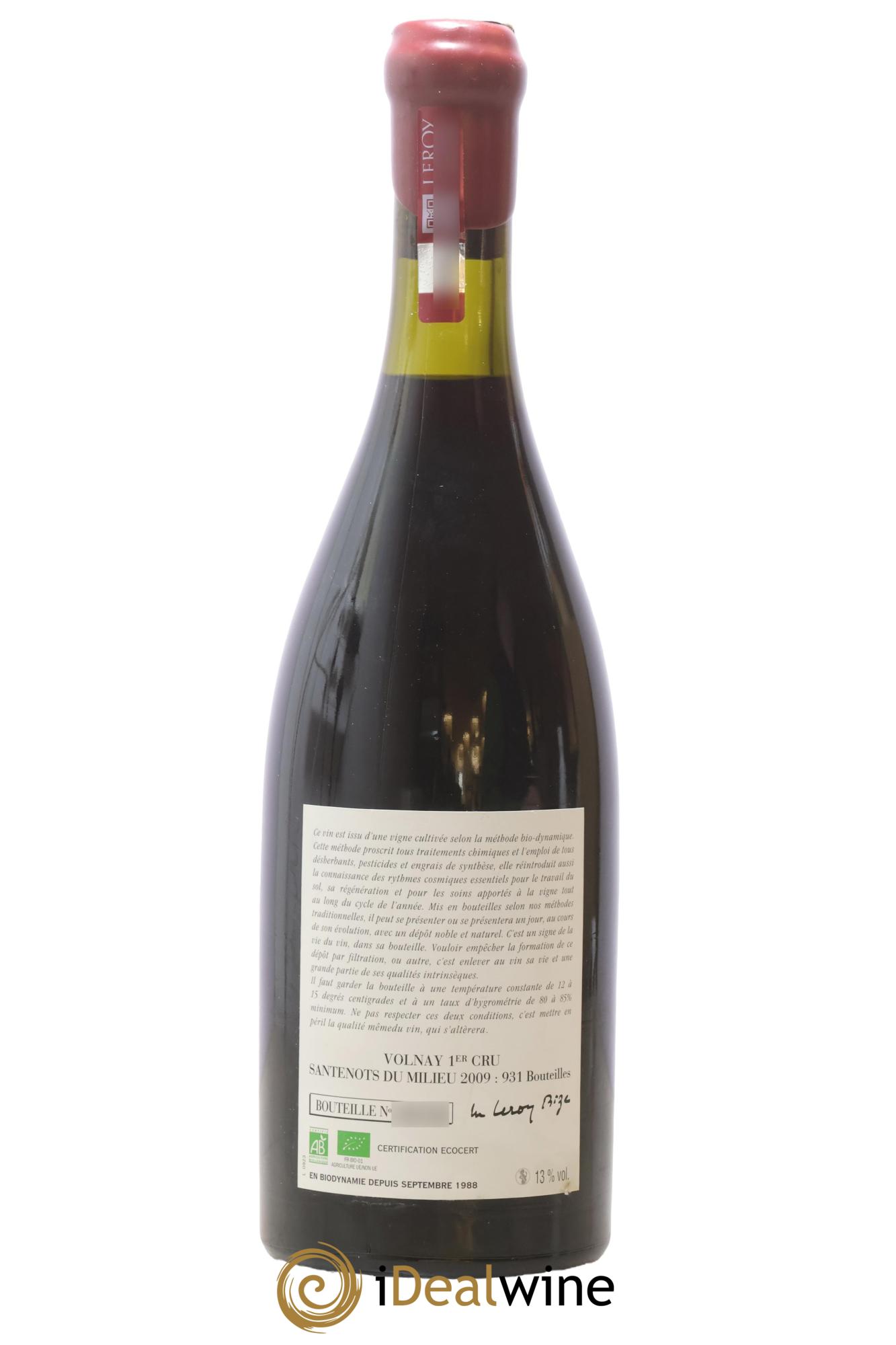 Volnay 1er Cru Santenots du Milieu Leroy (Domaine) 2009 - Lot of 1 bottle - 1