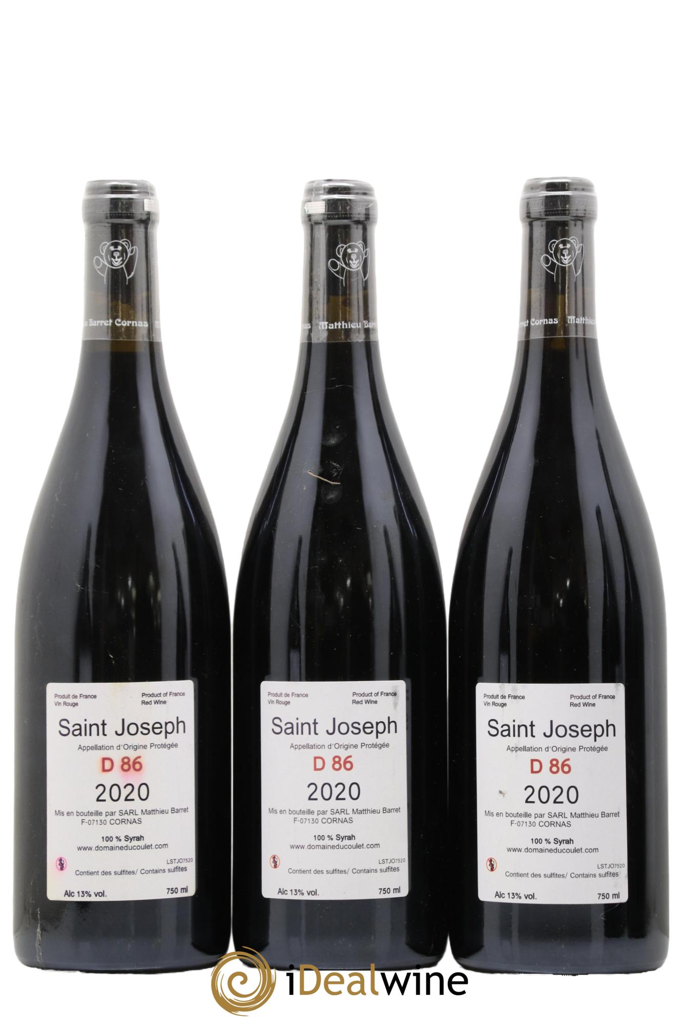 Saint-Joseph D86 Coulet (Domaine du) - Matthieu Barret 2020 - Lot of 3 bottles - 1