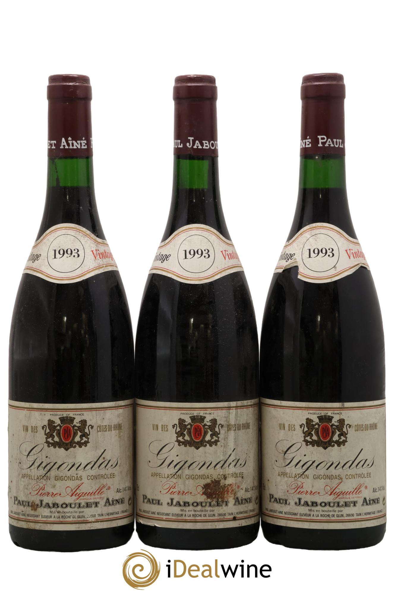 Gigondas Pierre Aiguille Paul Jaboulet Aîne 1993 - Lote de 3 botellas - 0