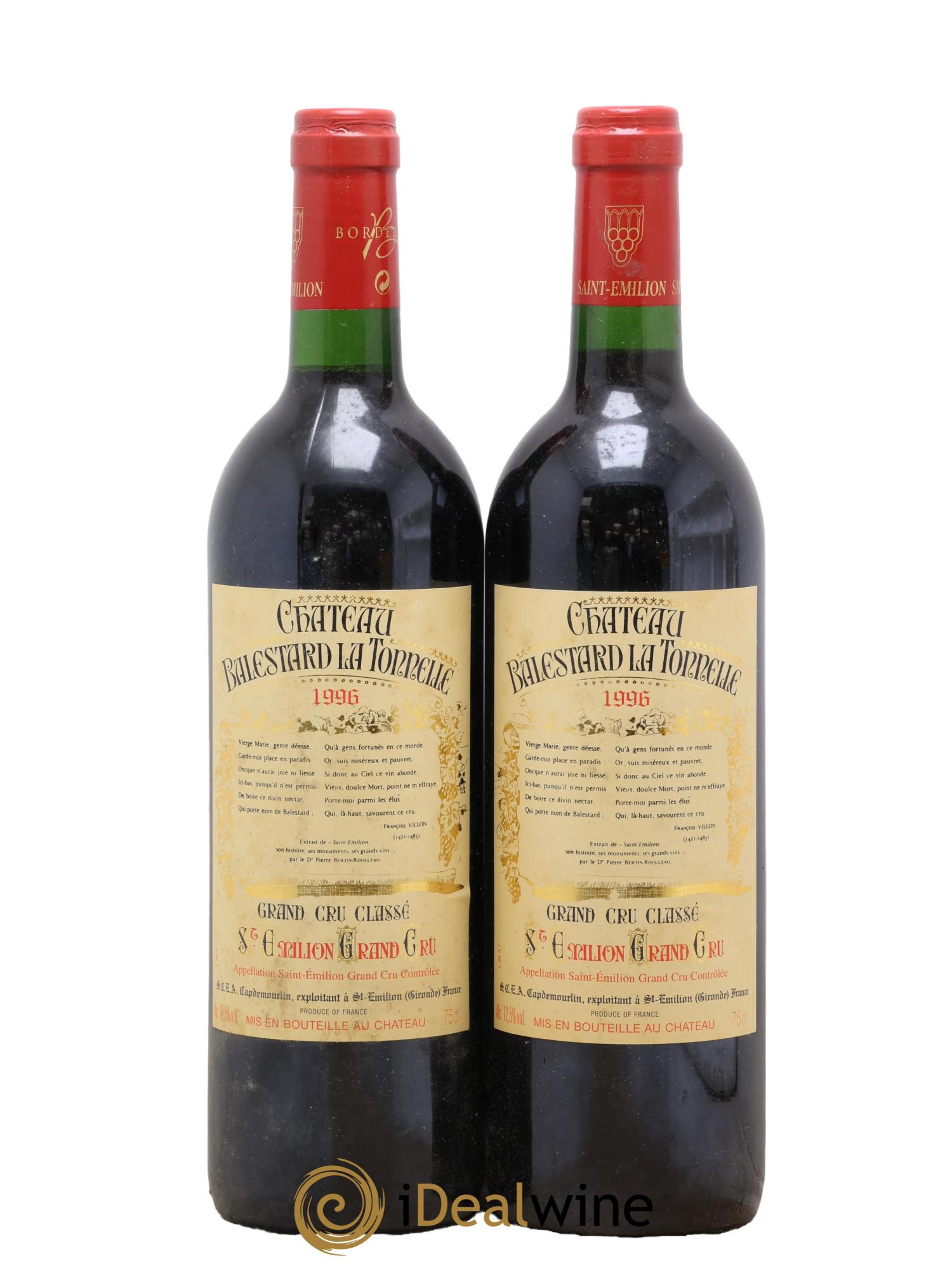 Château Balestard la Tonnelle Grand Cru Classé 1996 - Lot of 2 bottles - 0