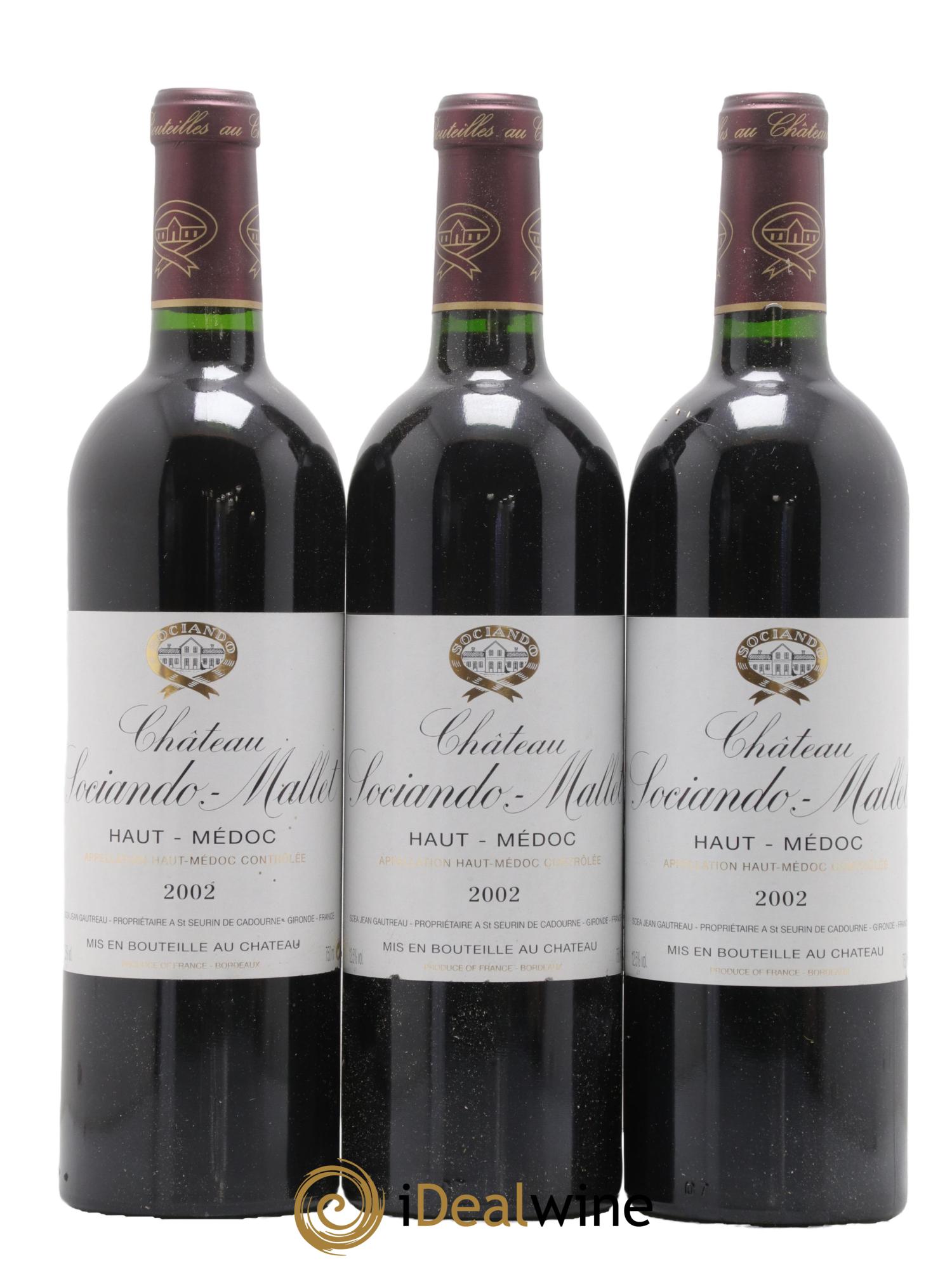 Château Sociando Mallet 2002 - Lot de 3 bouteilles - 0
