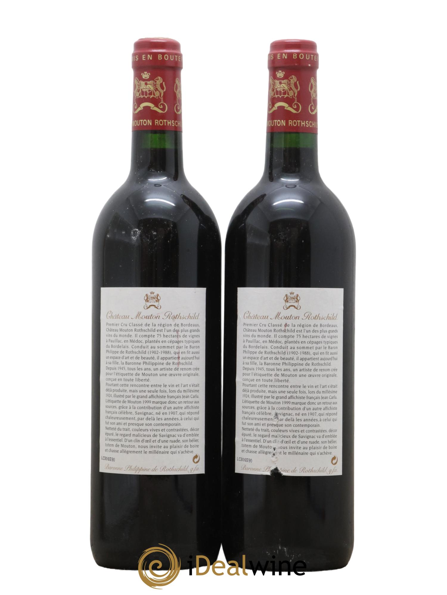 Château Mouton Rothschild 1er Grand Cru Classé 1999 - Lot de 2 bouteilles - 1