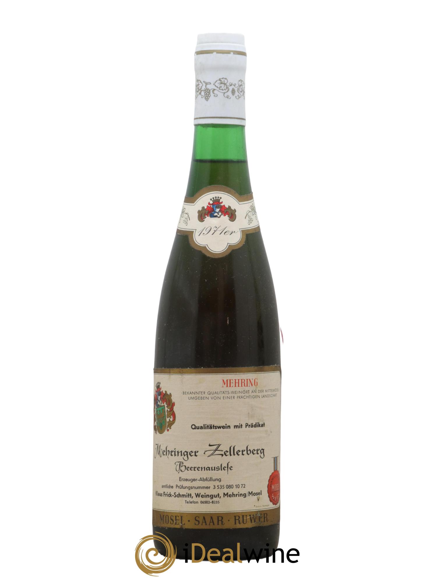 Allemagne Mosel-Saar Beerenauslese Mehringer Zellerberg Weingut Frick Schmitt 1971 - Lot de 1 bouteille - 0