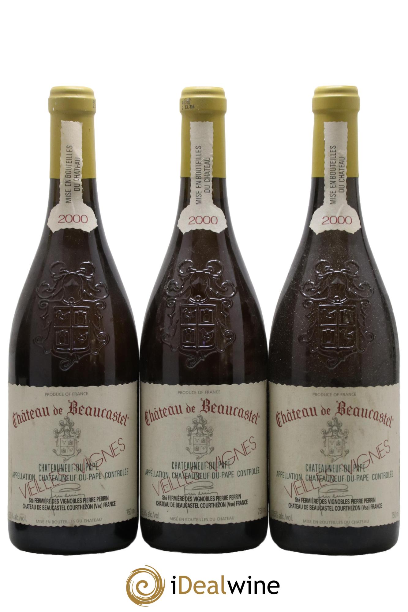 Châteauneuf-du-Pape Château de Beaucastel Vieilles vignes Roussanne Famille Perrin 2000 - Lot de 3 bouteilles - 0