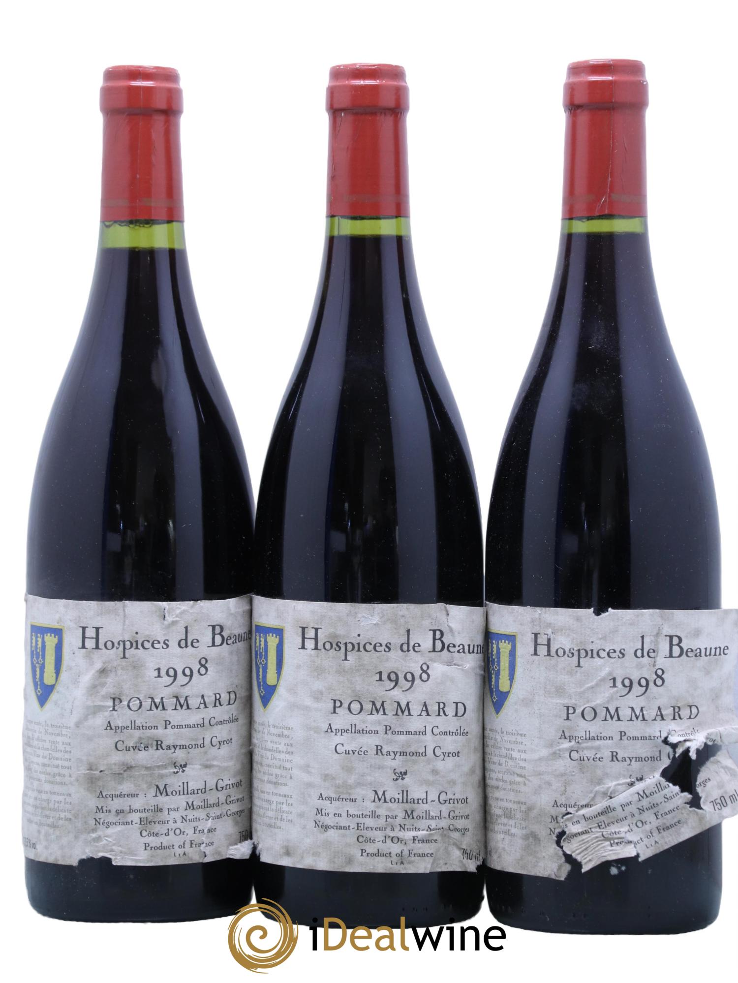 Pommard Hospices de Beaune Cuvée Raymond Cyrot Moillard Grivot 1998 - Lot de 3 bouteilles - 0