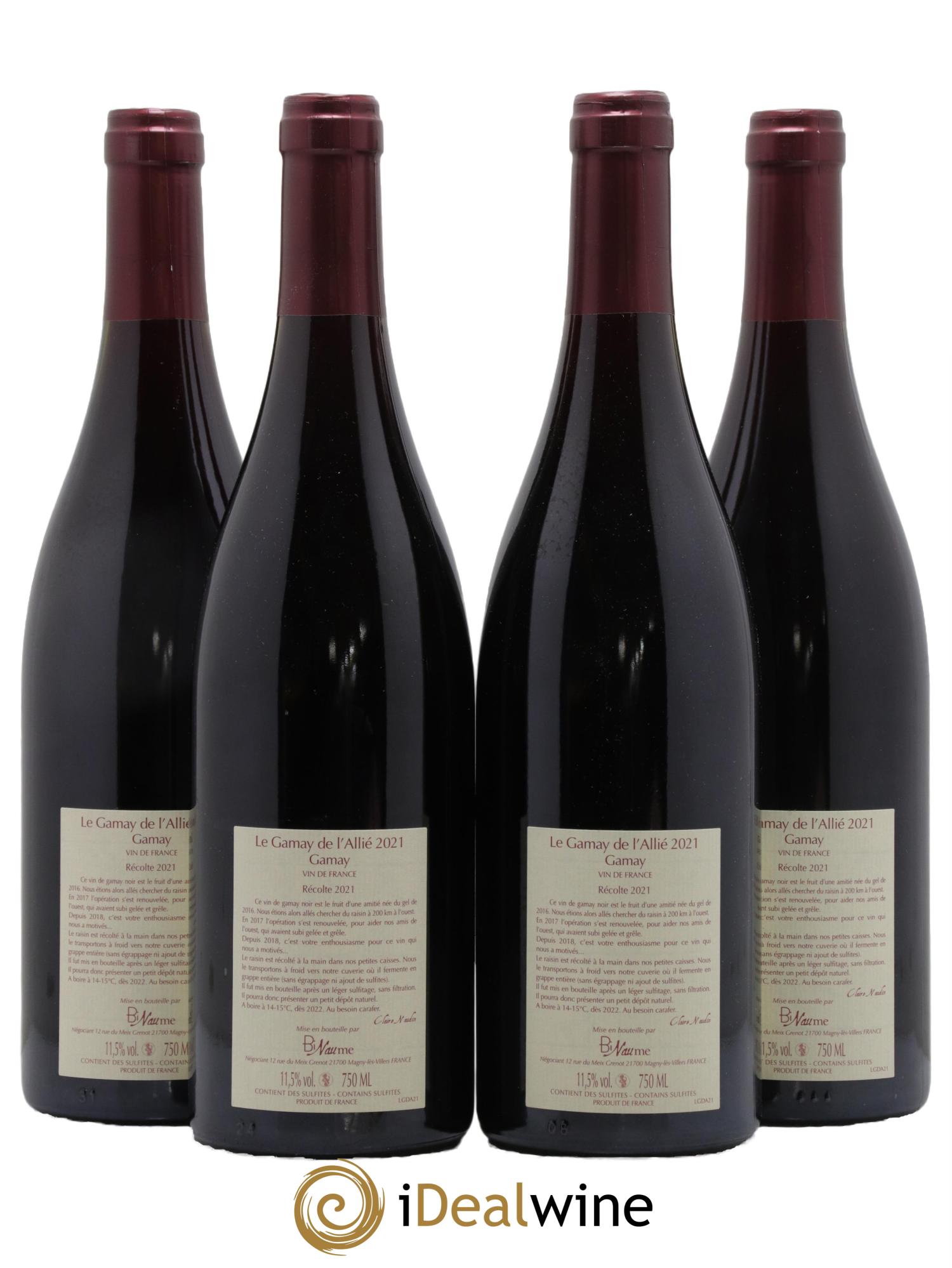 Vin de France Le Gamay de l'Allié Binaume Bizot-Naudin 2021 - Lot de 4 bouteilles - 1