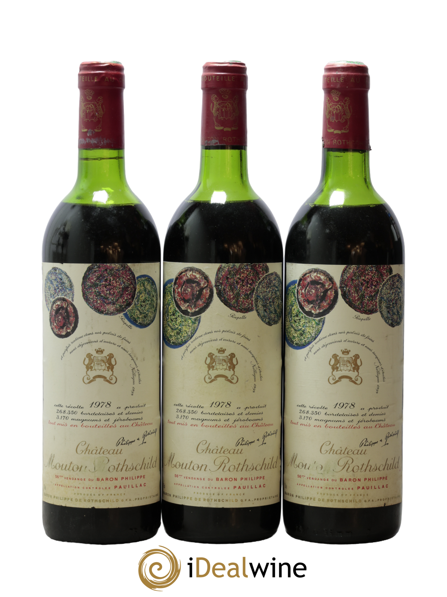 Château Mouton Rothschild 1er Grand Cru Classé 1978 - Lot de 3 bouteilles - 0
