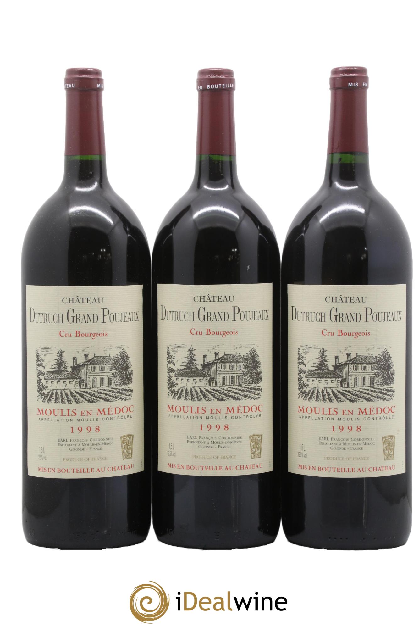 Château Dutruch Grand Poujeaux Cru Bourgeois 1998 - Lot de 3 magnums - 0