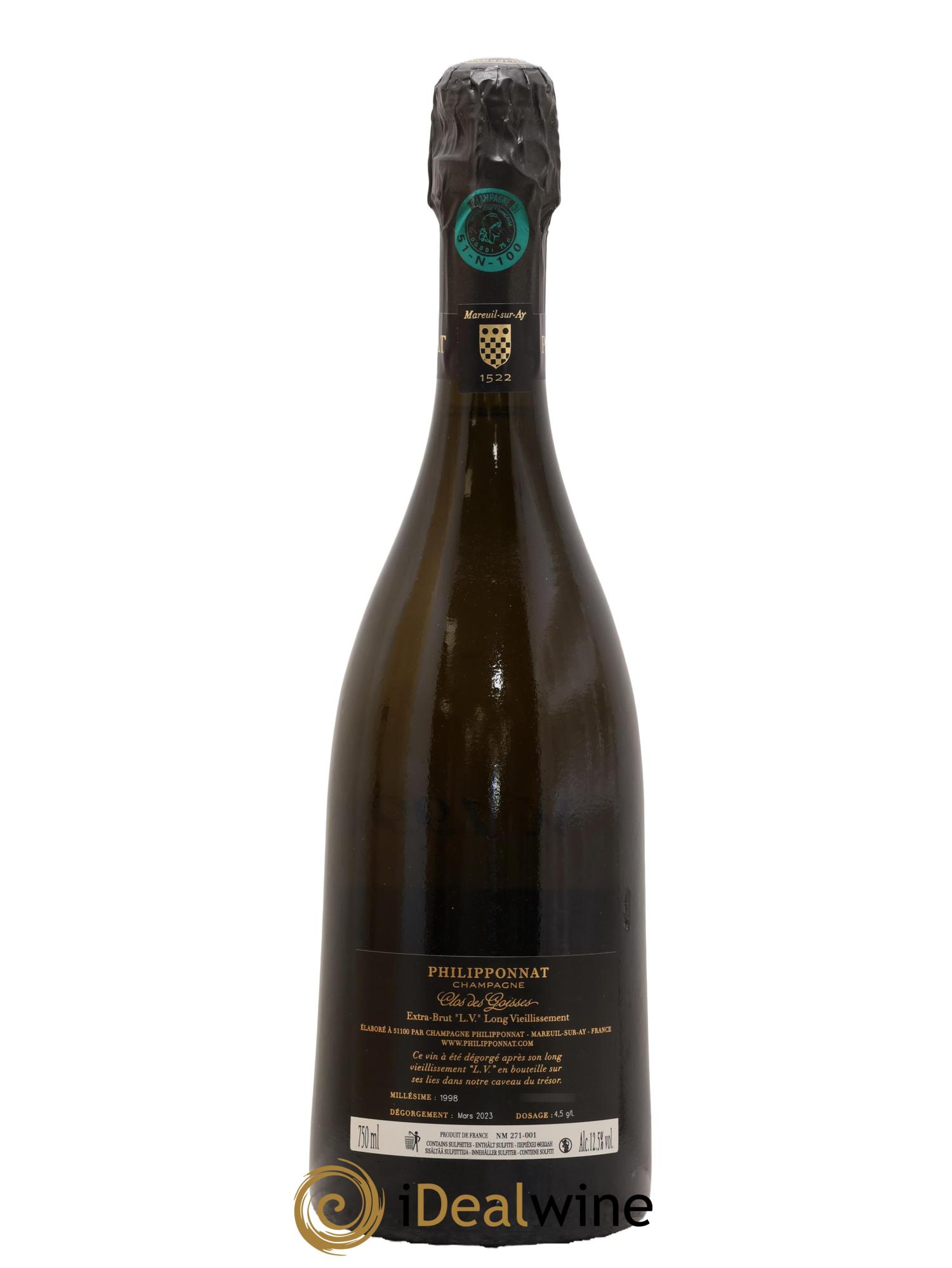 Clos des Goisses LV Extra-Brut Philipponnat 1998 - Lotto di 1 bottiglia - 2